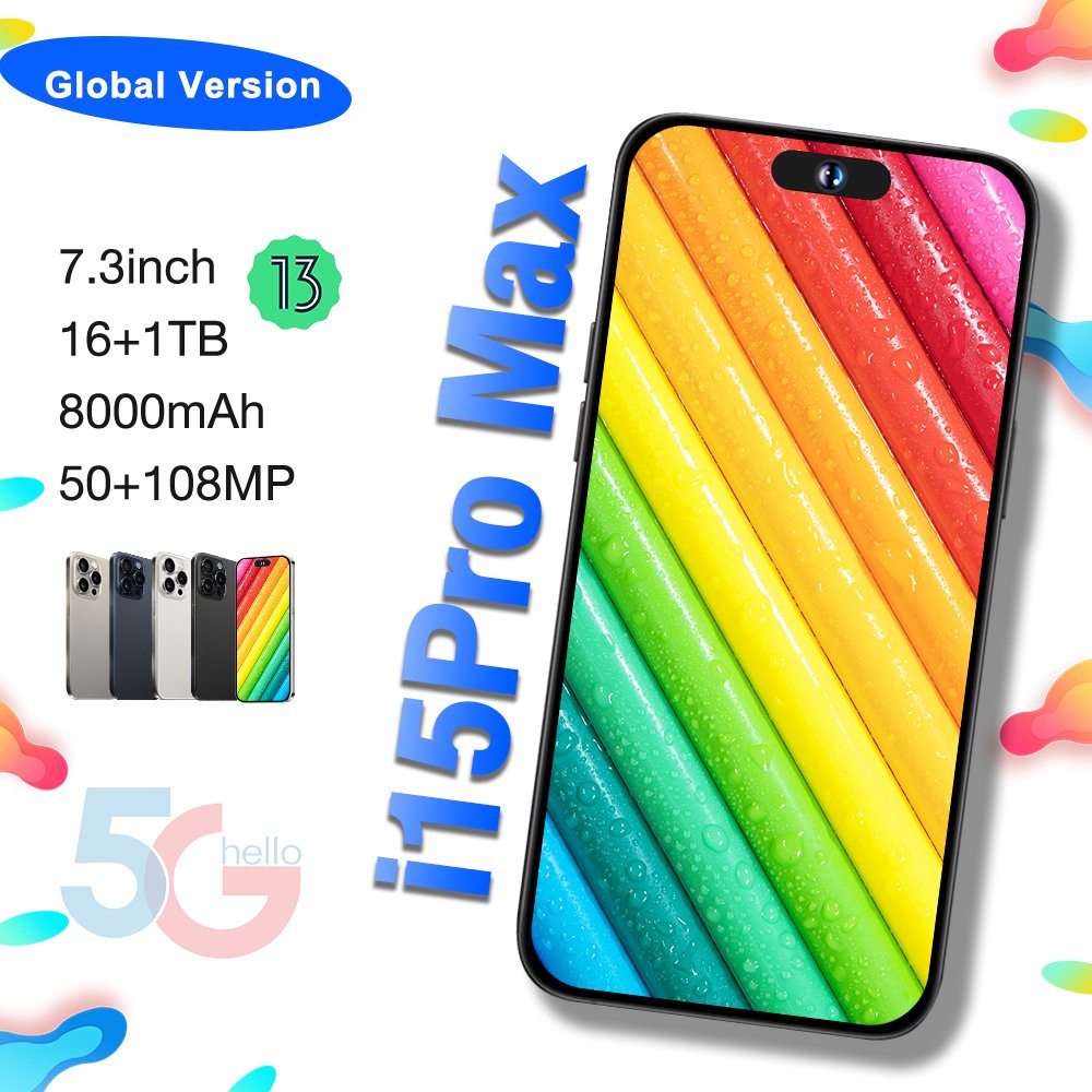 Newest Version 15 pro max 6.8 inch Clone 15 Pro 4G 5G smartphone 8GB+1TB unlocked Dual Sim Card 64MP Cheap 15 Pro Max Have Logo