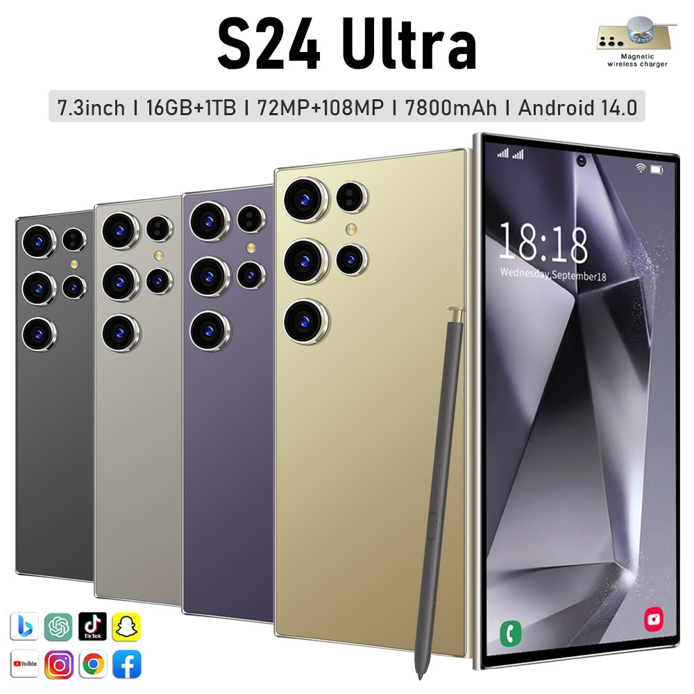 Gloabal Version phones S24 ultra 5G Smartphones 16GB+1TB 7.3inches HD screen Dual SIM Android 14 Cellphone Mobile Phone