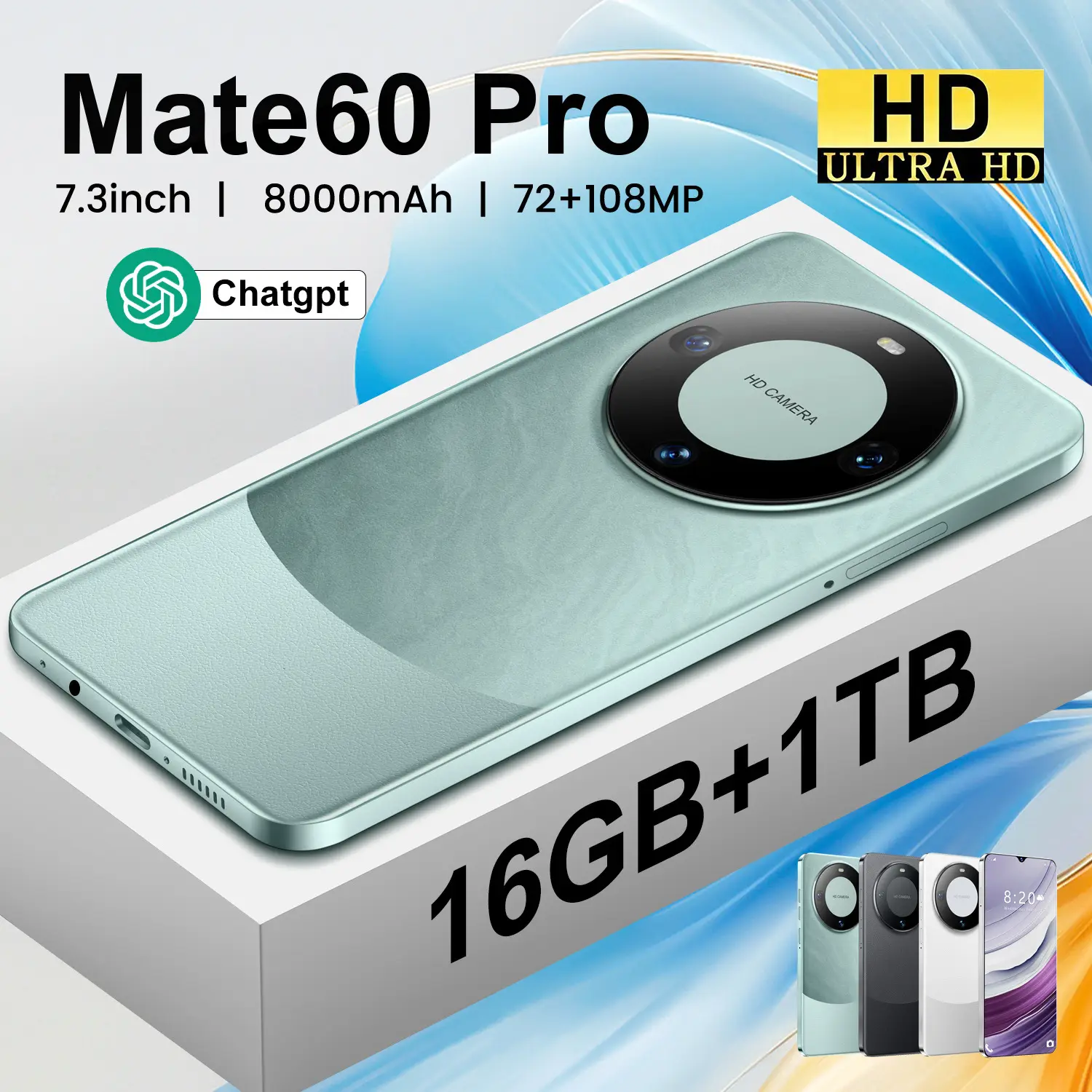 Original Phones Mate 60 Pro Smartphones 16gb+1tb 5g Dual Sim Cellphone 7.3 Inches Unlock Mobile Phone Mate60pro