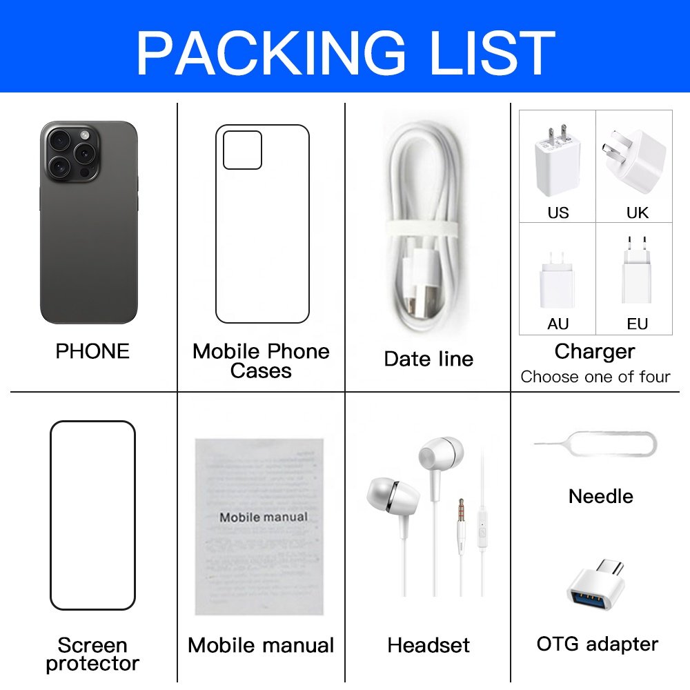 Own Brand Original i For Phone 15 Pro Max 5G Smartphone Cell Phone Smartphone i15 i13 Android Feature Gaming Mobile Phones