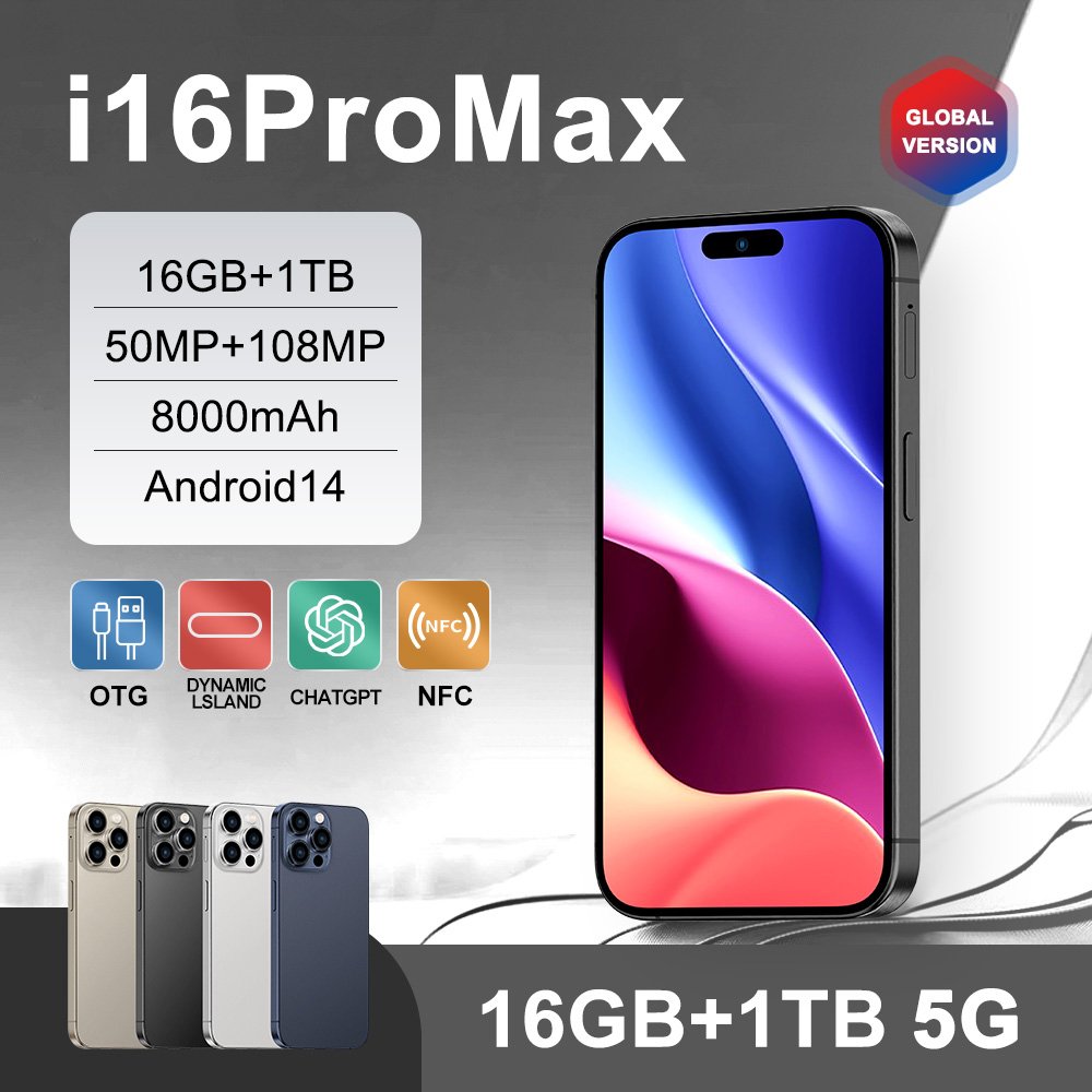 Original 5G Smartphone For 16 Pro Max Smart Phone i16 15 16G 1TB Mobile Phone Dropshipping Unlocked Cheap telefono inteligente