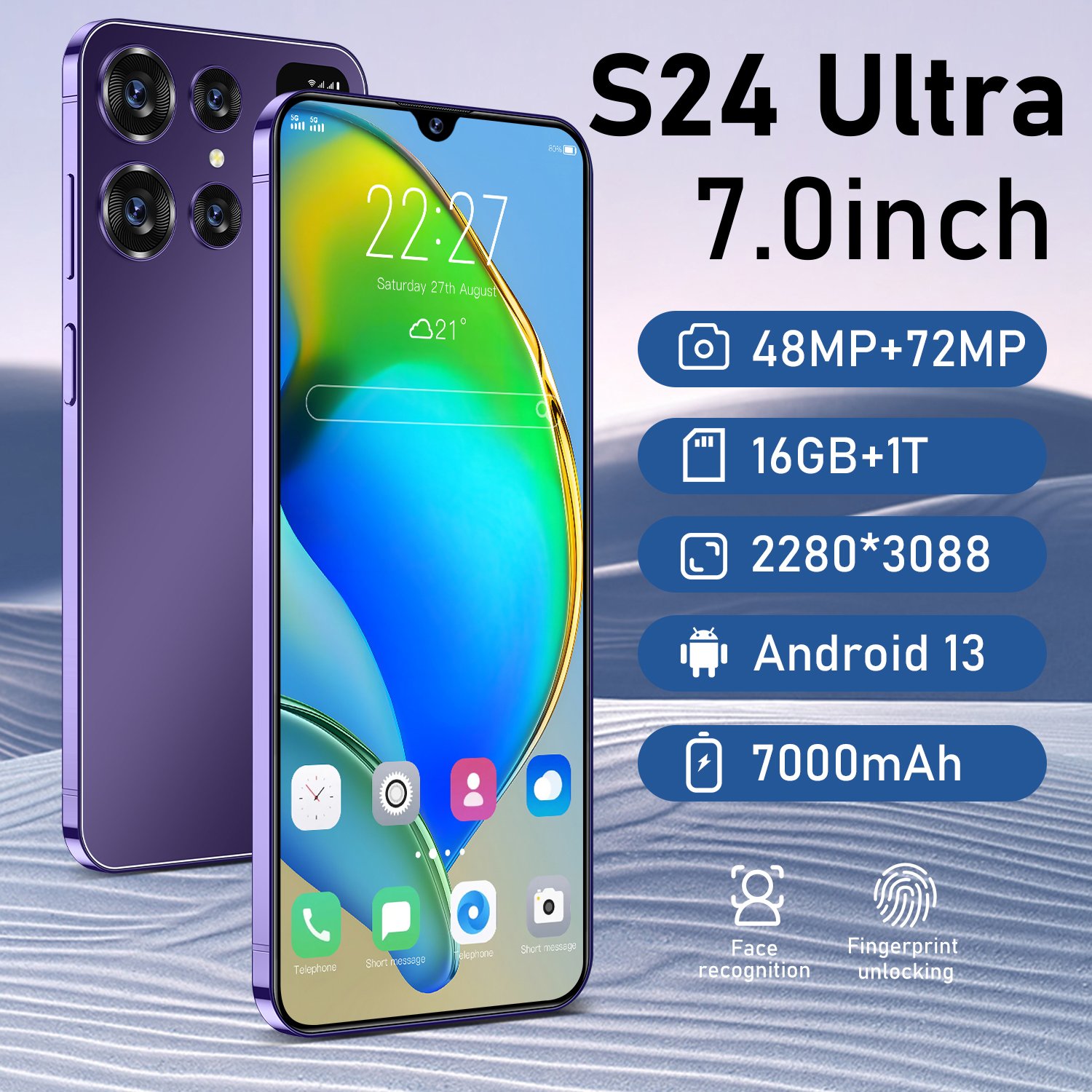 2024 Original S24 ultra 7.3 Inch Android 13 Smartphone 5G Full Screen Global Version Sale stock cellphone factory price