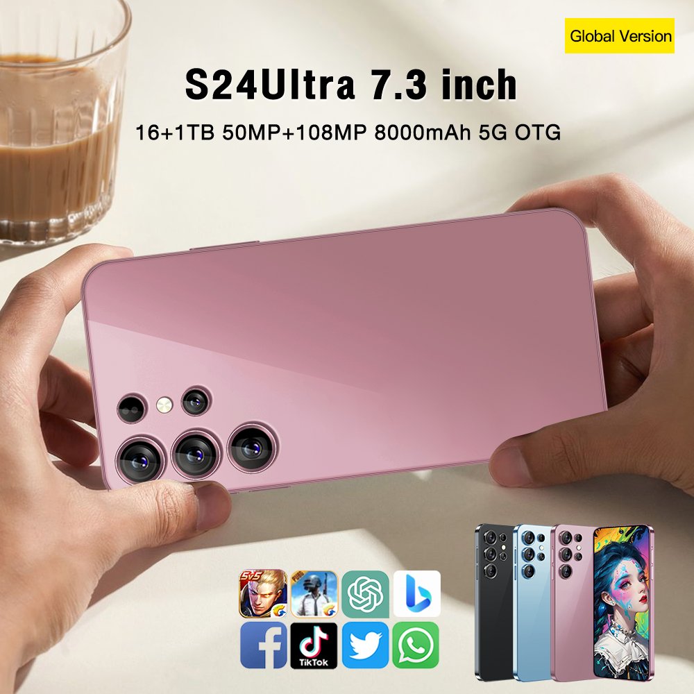 Popular telephone 7.3 inch galaxy s24 ultra phone mobile phones 5G smartphone 16G+1TB cell phones smartphones