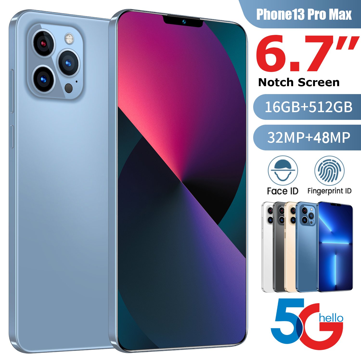 hot Original 6.7 Inch 16g+512GB 5G Phone 13 5g smartphone Unlocked celulares Mobile Phone Dual Sim