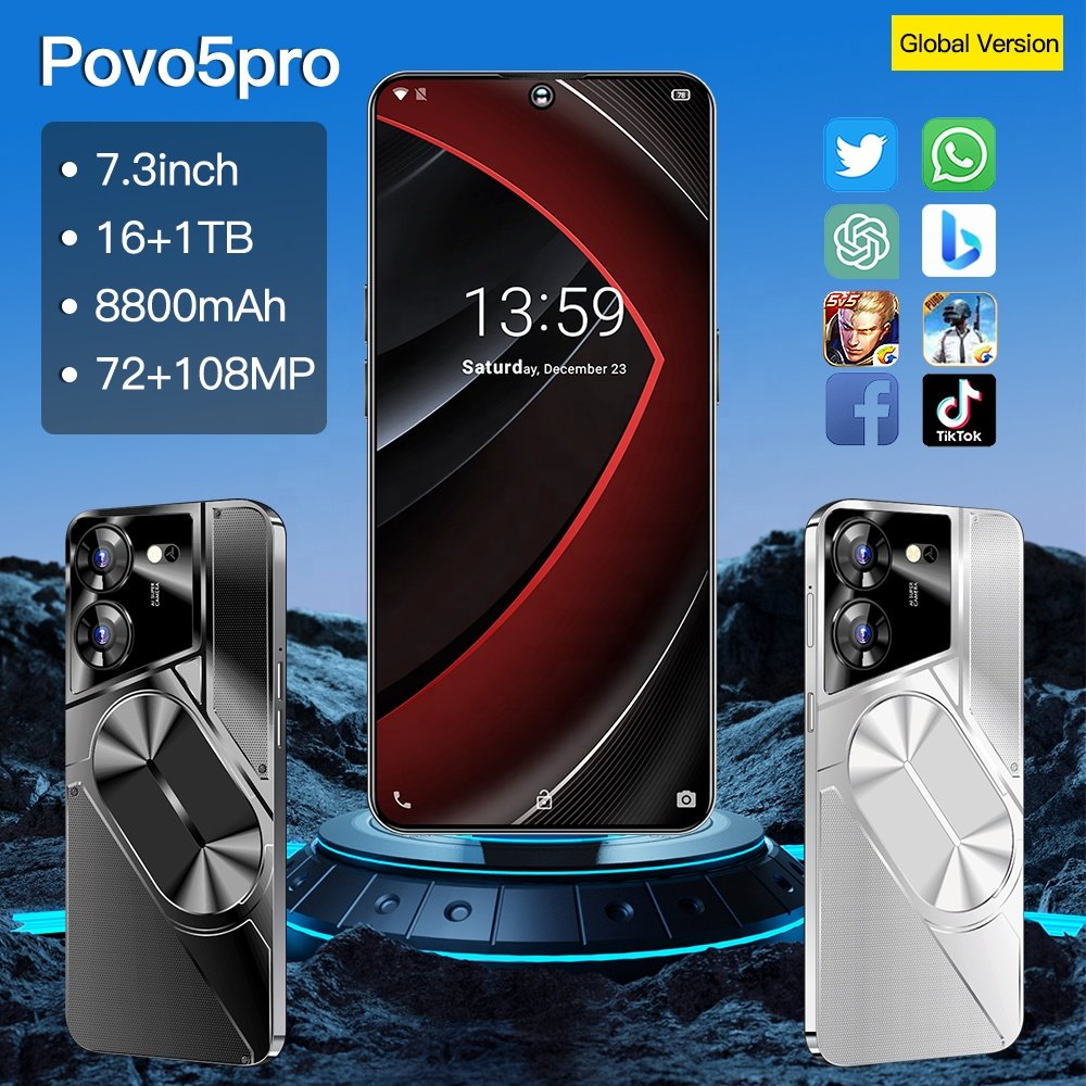 Original pova 5 pro 5g 7.3 Inch 5G Smartphone 16GB+1TB 6800 mAh povo Android 13.0 Mobile Phone tecno phone