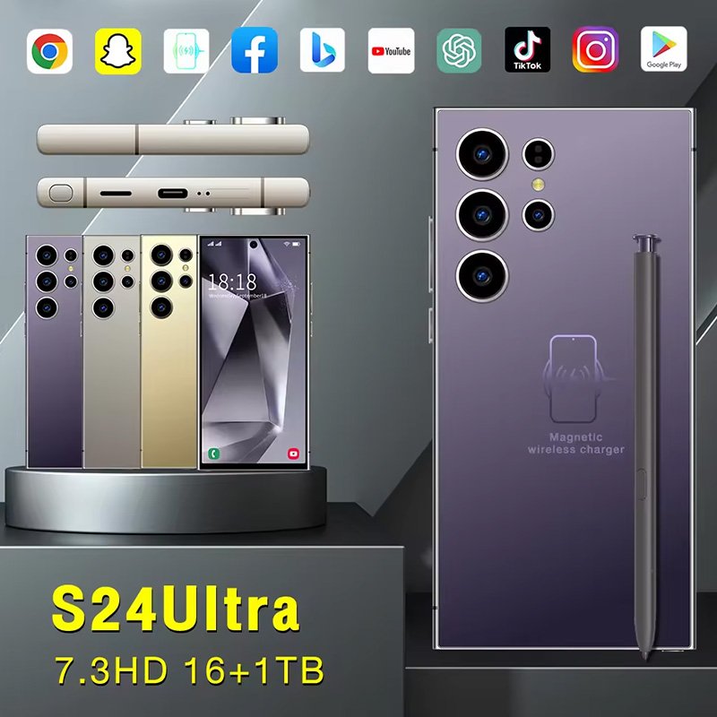 Y Cellphone 0riginal S24 Ultra 16gb+1tb Smartphone 7.3inch Unlocked Dual Card 5g Phones Android 14.0 Mobile Phones 1TB