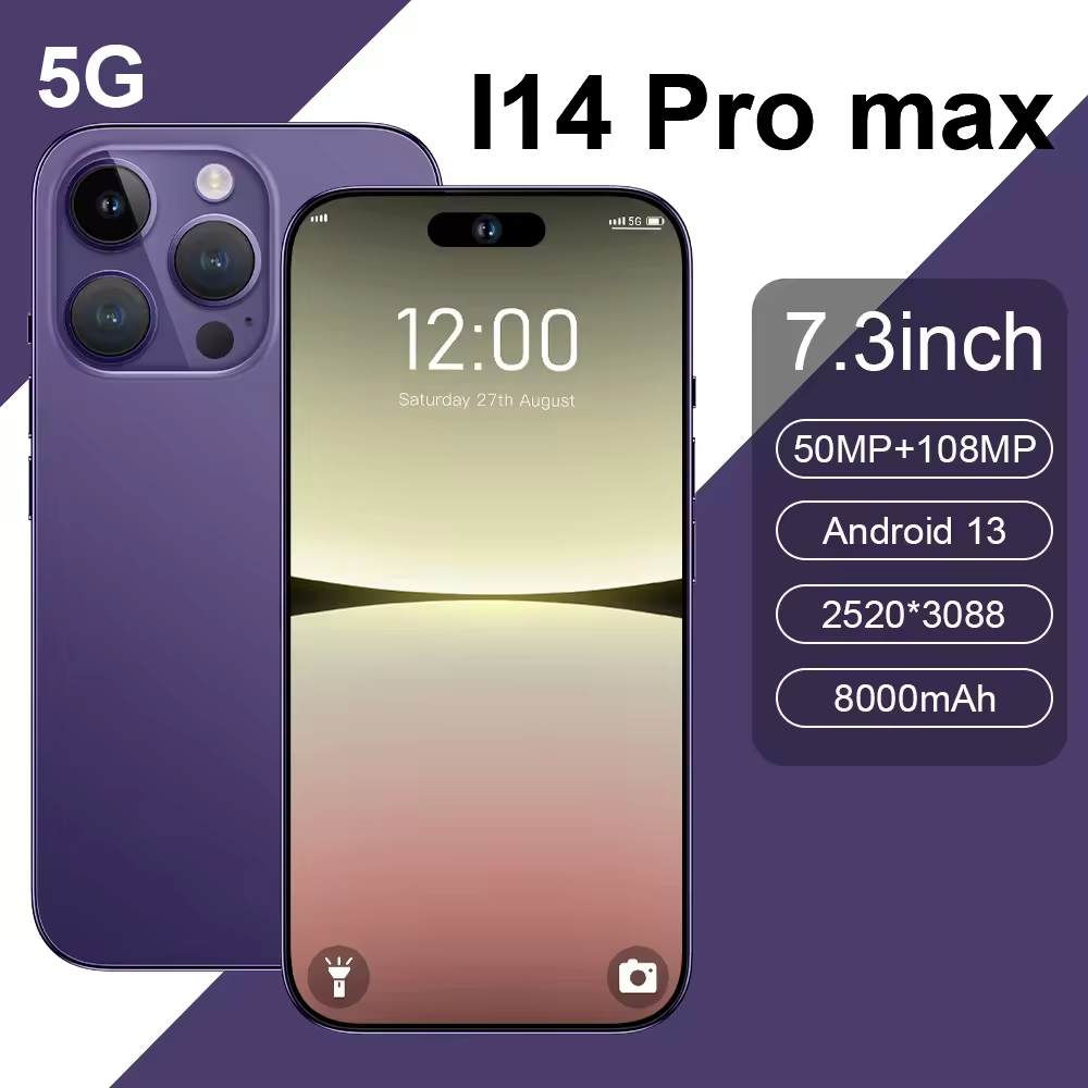 China Smart mobile phone 7.3 inch Clone 14 Pro max 4G 5G smartphone unlocked Dual Sim Card Cheap 15 Pro Max android cell phone