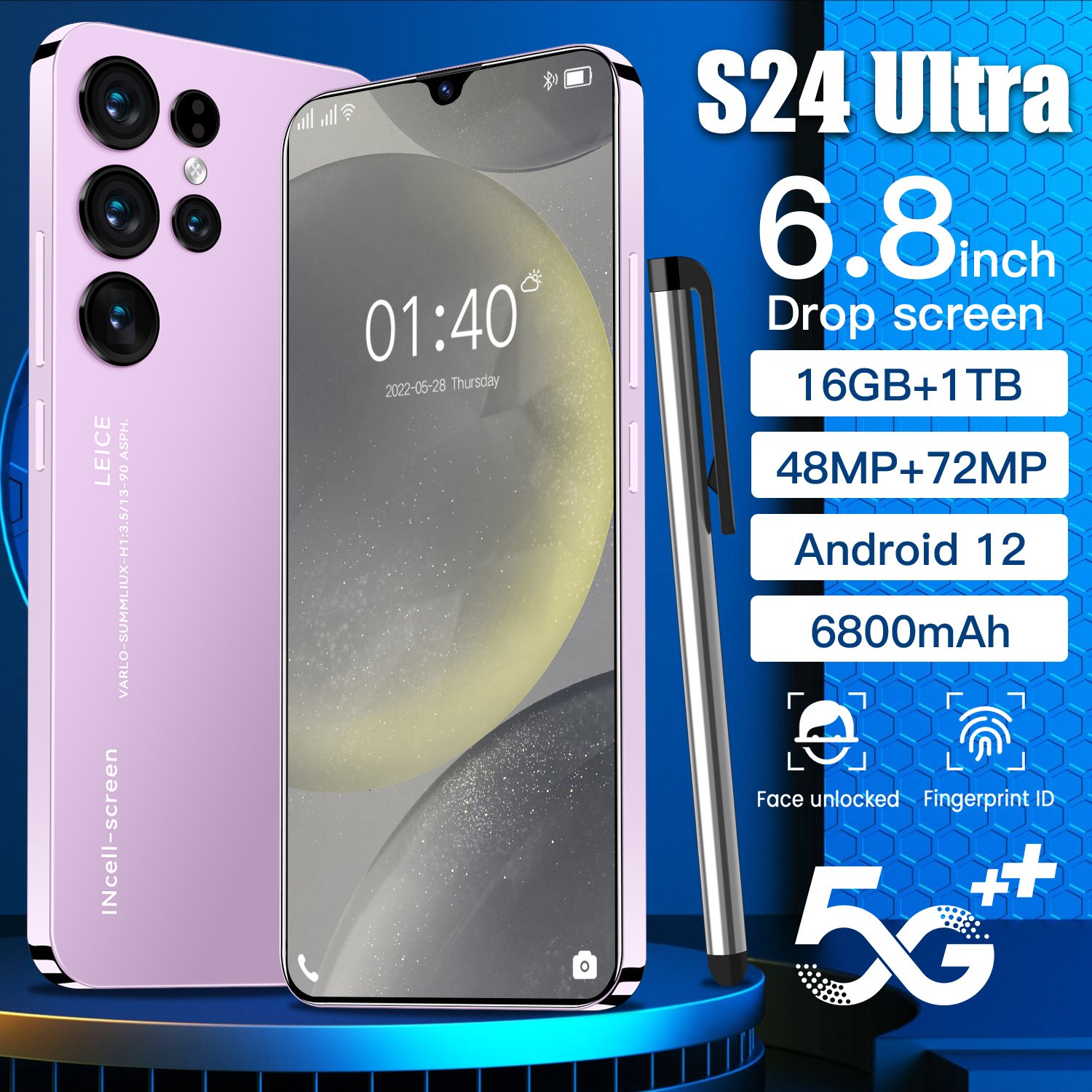 High Quality Original S24 Smartphone S24 Galaxy S24 Ultra Smart Phone Unlocked 4g 5g Clone Cellphone 7.3inch