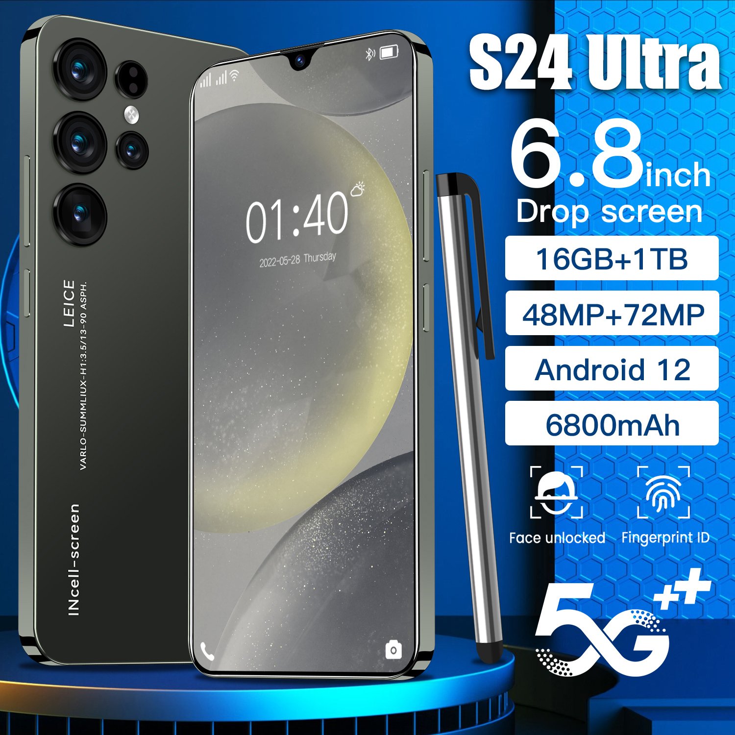 High Quality Original S24 Smartphone S24 Galaxy S24 Ultra Smart Phone Unlocked 4g 5g Clone Cellphone 7.3inch