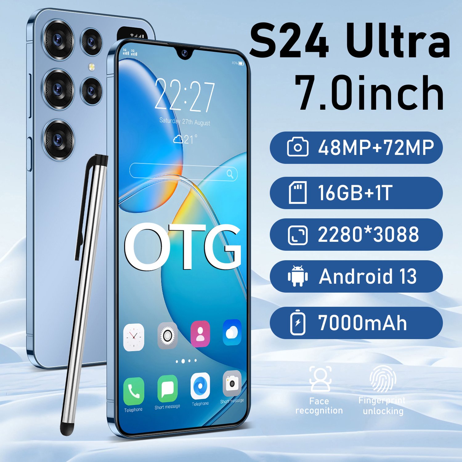 2024 New Original PHONE S24 Ultra 16GB+1TB 5G 7.2-inch 48MP 108MP With Built-in Pen Android 12 Smartphone