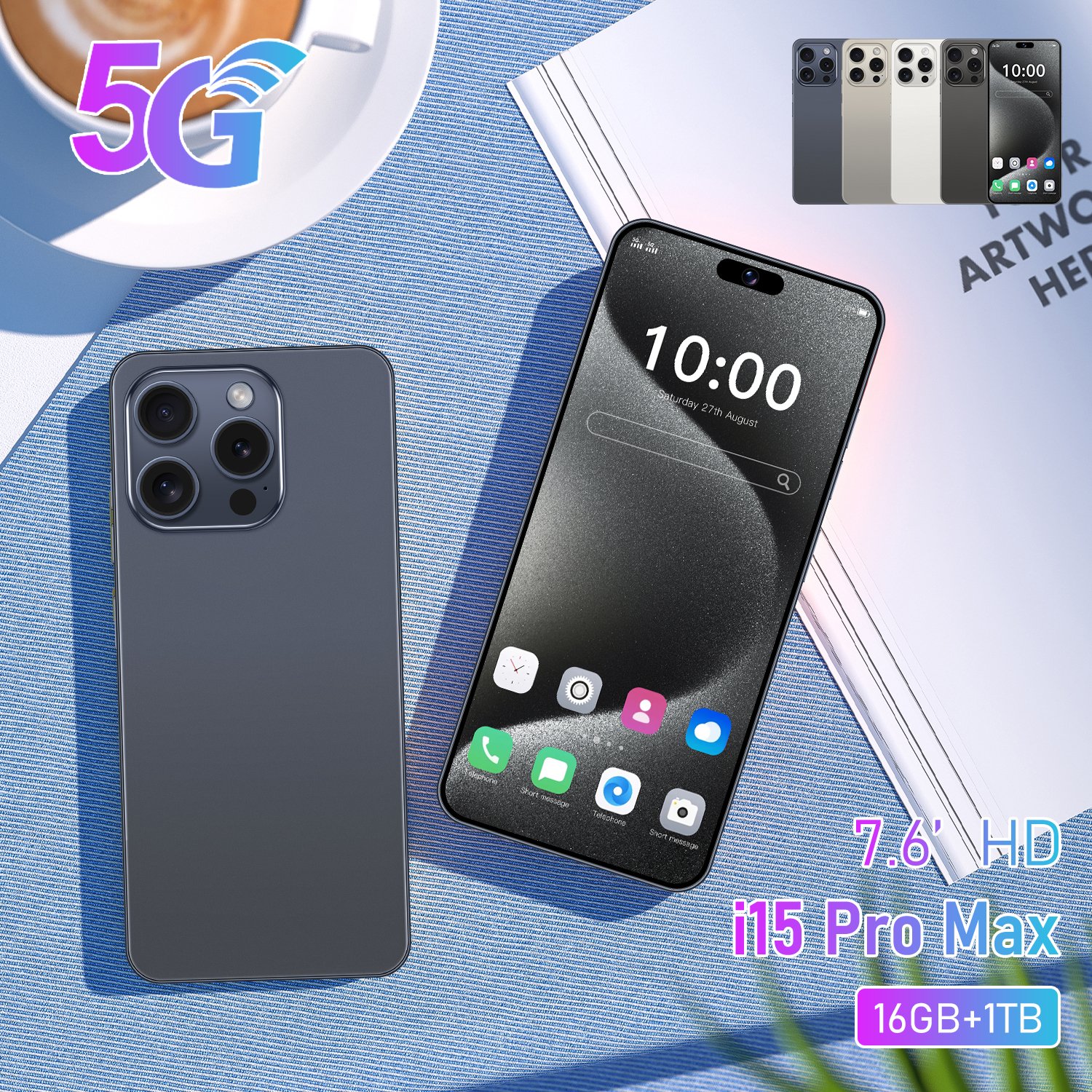 For Phone 15 Pro Max i15 14 13 16G 1T 5G Smartphone Cheap Telefono Inteligente Mobile Phone Low Price
