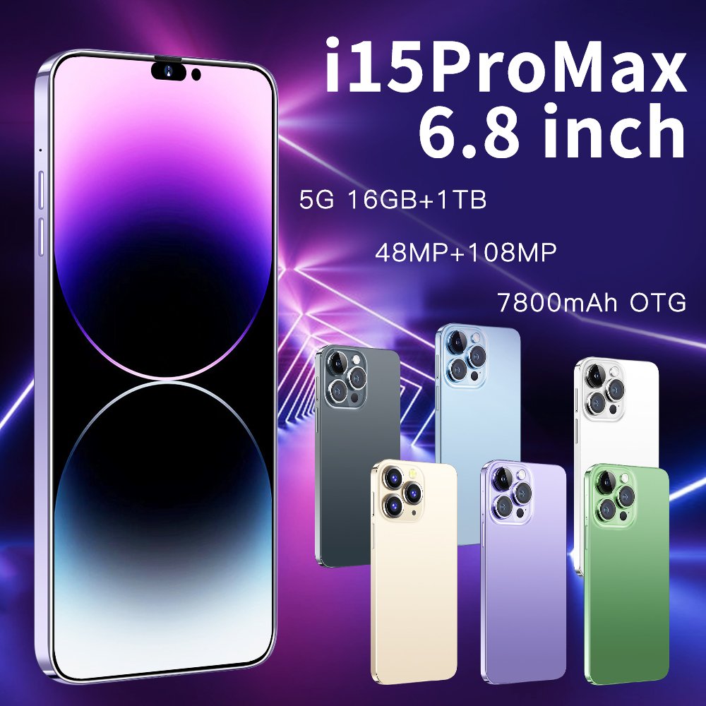 New 5G Smartphone Phone 15 Pro Max Smart Phone 6.7 Inch 48MP+108MP Cellphone 16GB+1TB Large Memory Smart PhoneCellphone