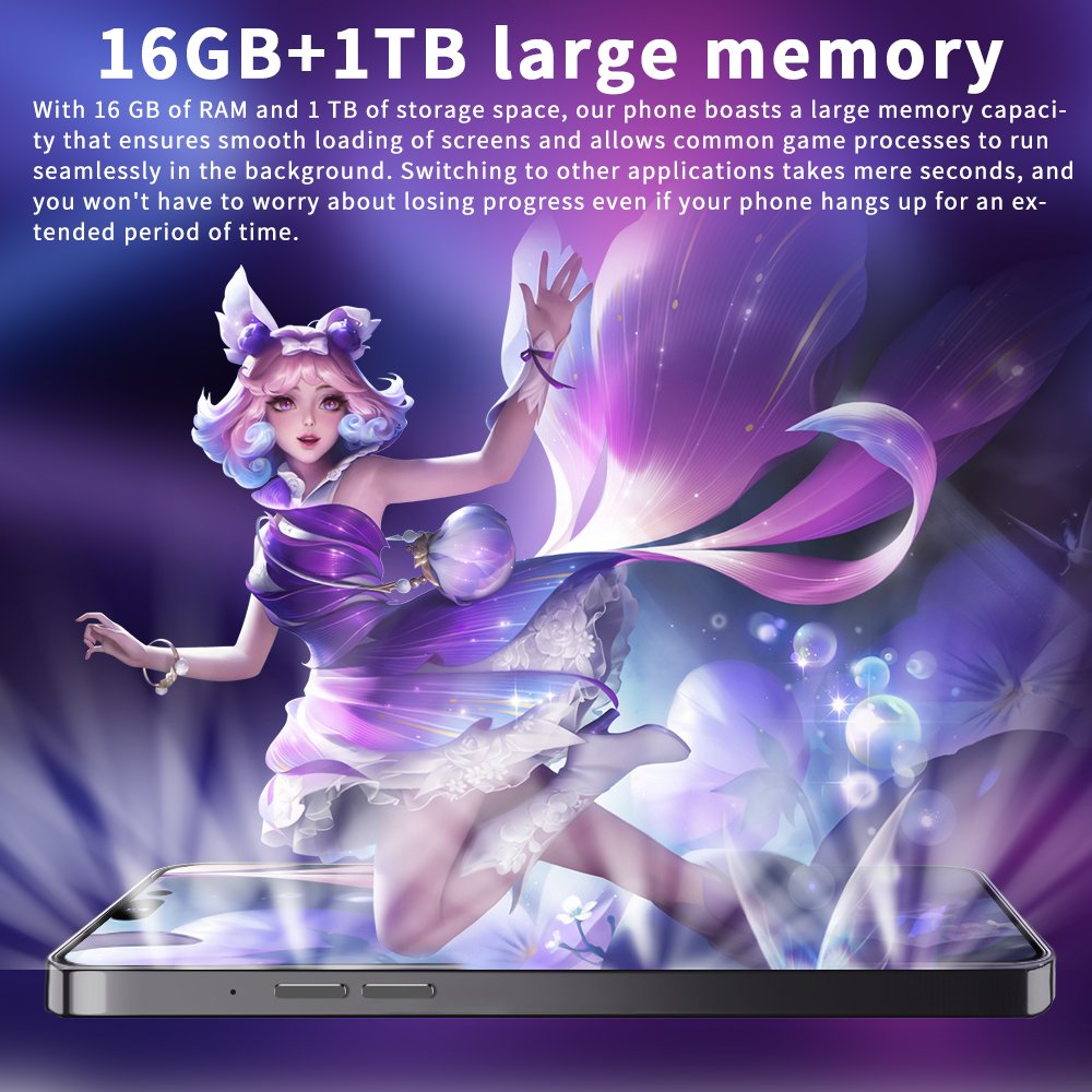 New 5G Smartphone Phone 15 Pro Max Smart Phone 6.7 Inch 48MP+108MP Cellphone 16GB+1TB Large Memory Smart PhoneCellphone