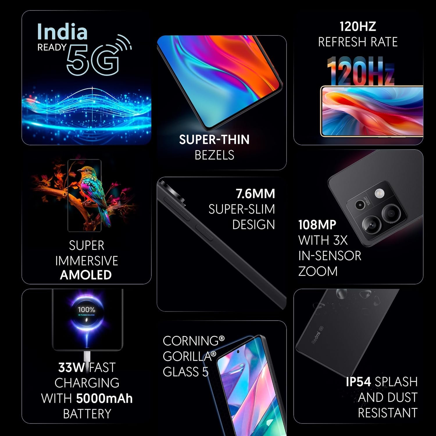 Brand New Redmi Note 13 6.67" 120Hz Amoled FHD+ Display Dimensity 6080 Octa Core 100MP 5000mAh 33W Charger 5G Smartphone