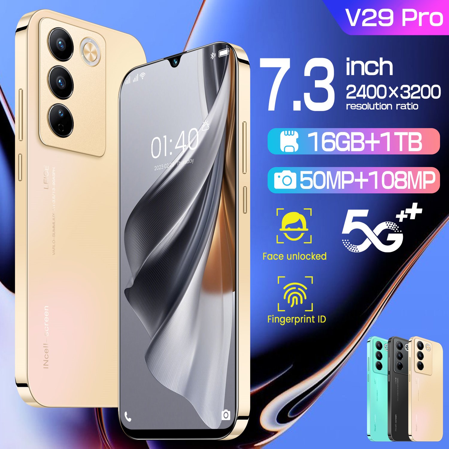 Cheap Mobile Original V29 pro 7.3 Inch Land Line Phones Android 13.0 5g Smartphone 16GB+1TB mobile phone