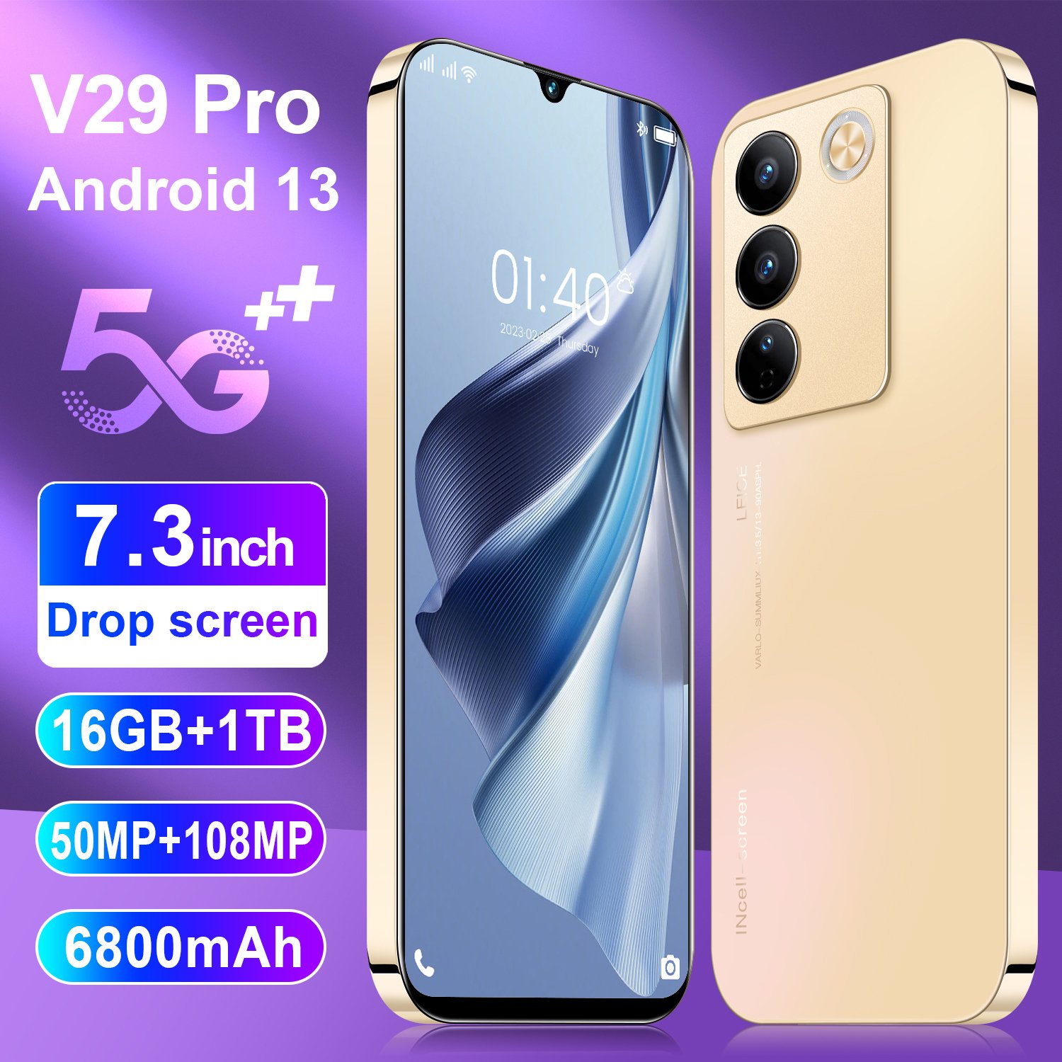 Cheap Mobile Original V29 pro 7.3 Inch Land Line Phones Android 13.0 5g Smartphone 16GB+1TB mobile phone