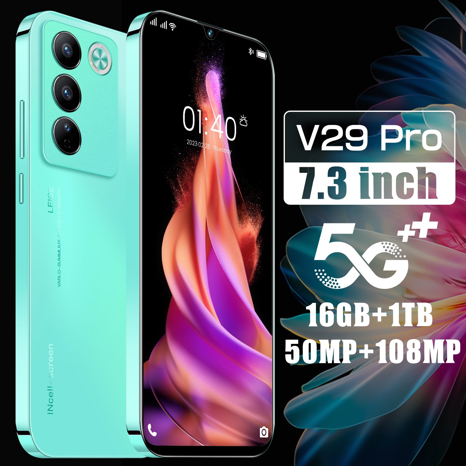 Cheap Mobile Original V29 pro 7.3 Inch Land Line Phones Android 13.0 5g Smartphone 16GB+1TB mobile phone