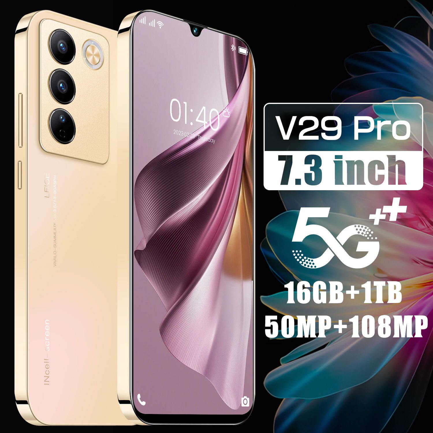 Cheap Mobile Original V29 pro 7.3 Inch Land Line Phones Android 13.0 5g Smartphone 16GB+1TB mobile phone