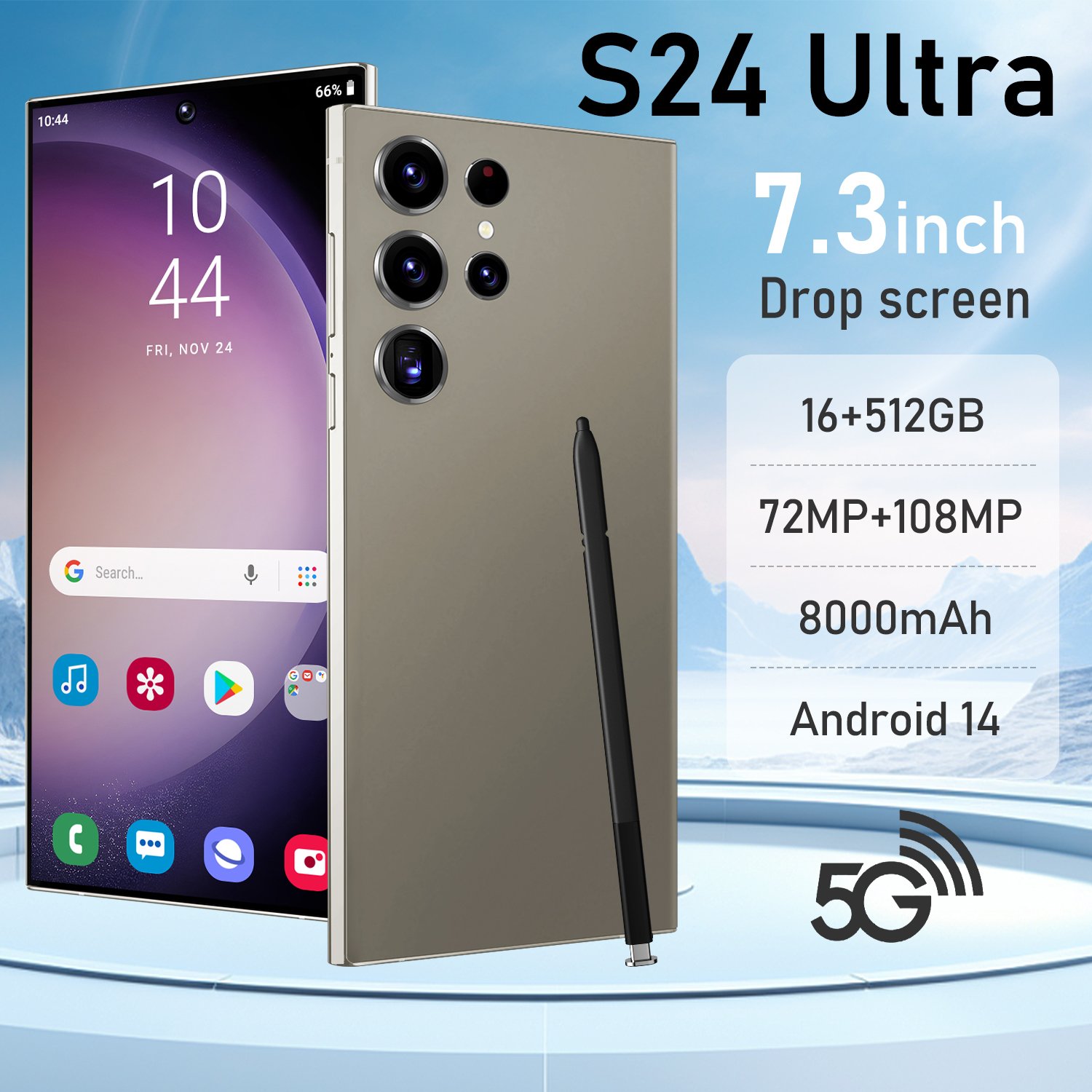 Fnban cheap selling S24 Ultra 5G Smartphone 6.8 Inch Display Unlocked Dual SIM Rear Smart mobile phone