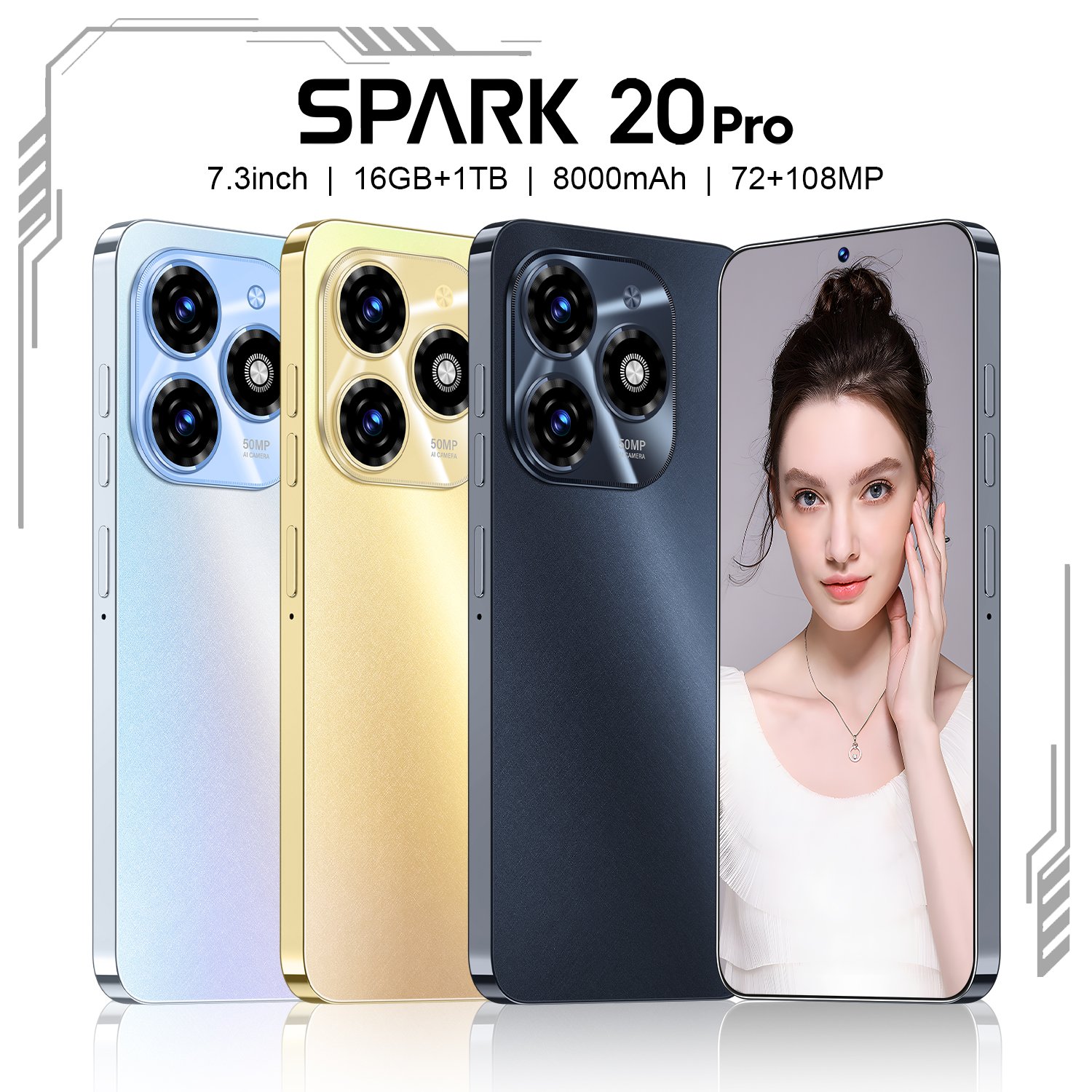 Hot Selling Original Spark 20 Pro 7.3 Inch 16GB+1TB Tracking LTE Cellular Unlocked Android 5G Smartphones for Gaming