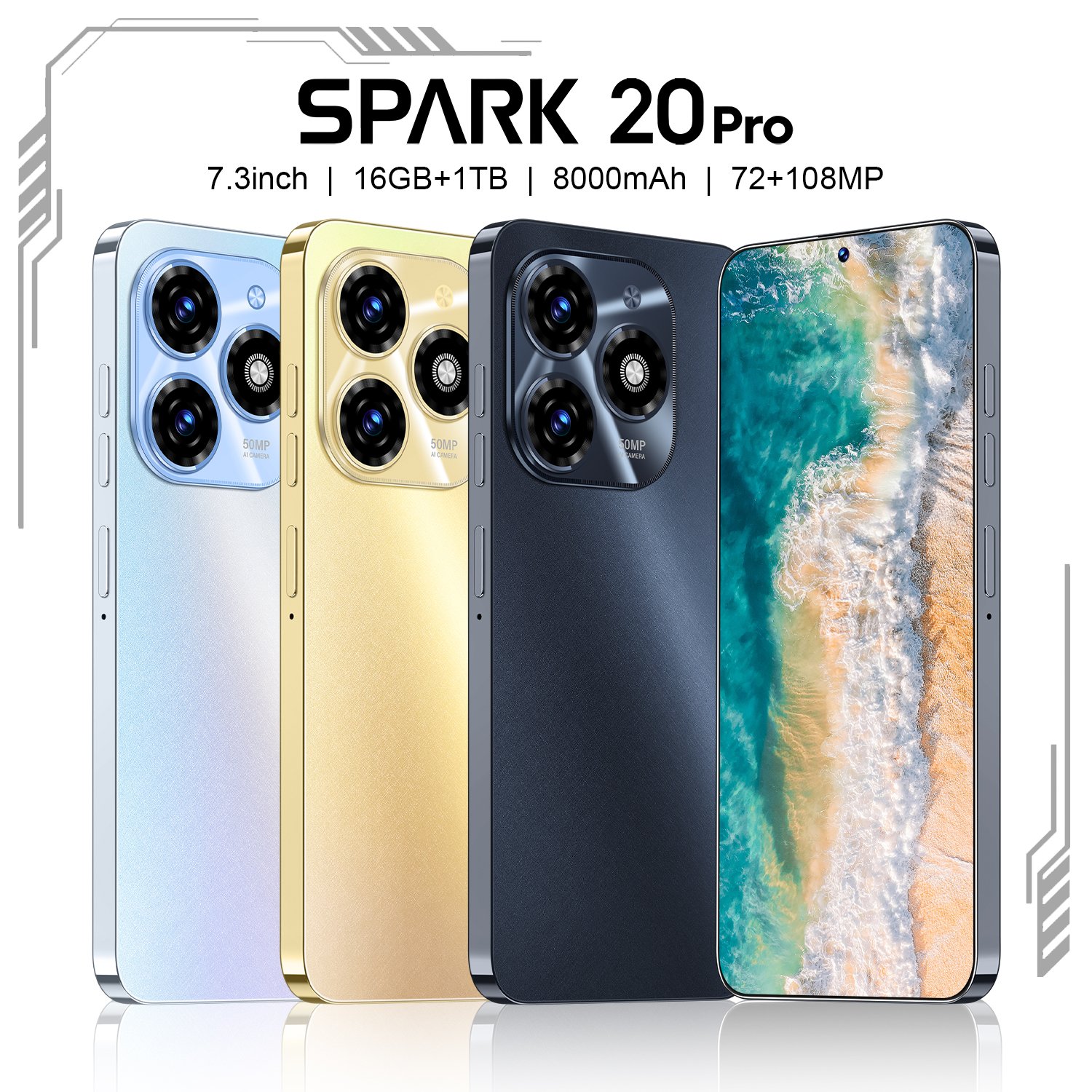 Hot Selling Original Spark 20 Pro 7.3 Inch 16GB+1TB Tracking LTE Cellular Unlocked Android 5G Smartphones for Gaming