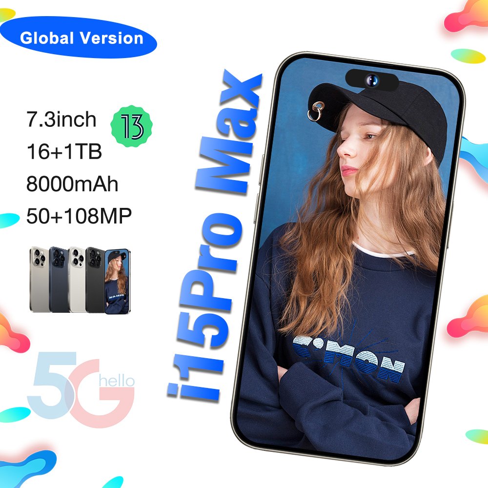 Premium Eight Core i15 Phone 15 Pro Max 5G Smartphone 16GB+1TB Storage