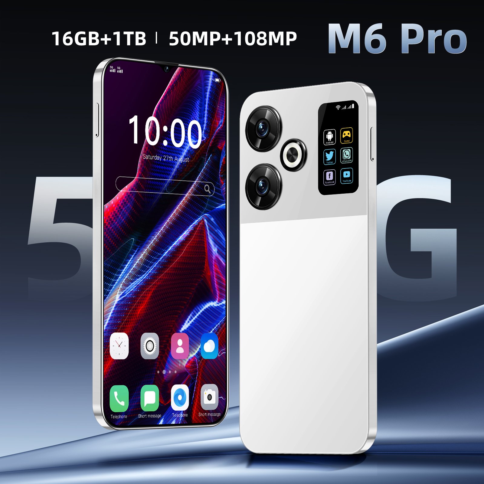 Global M6 Pro 7.3inch 16GB+1TB Android Smartphones Fingerprint Unlocked Long Standby Deca Core 4G/5G products cheap smart phone