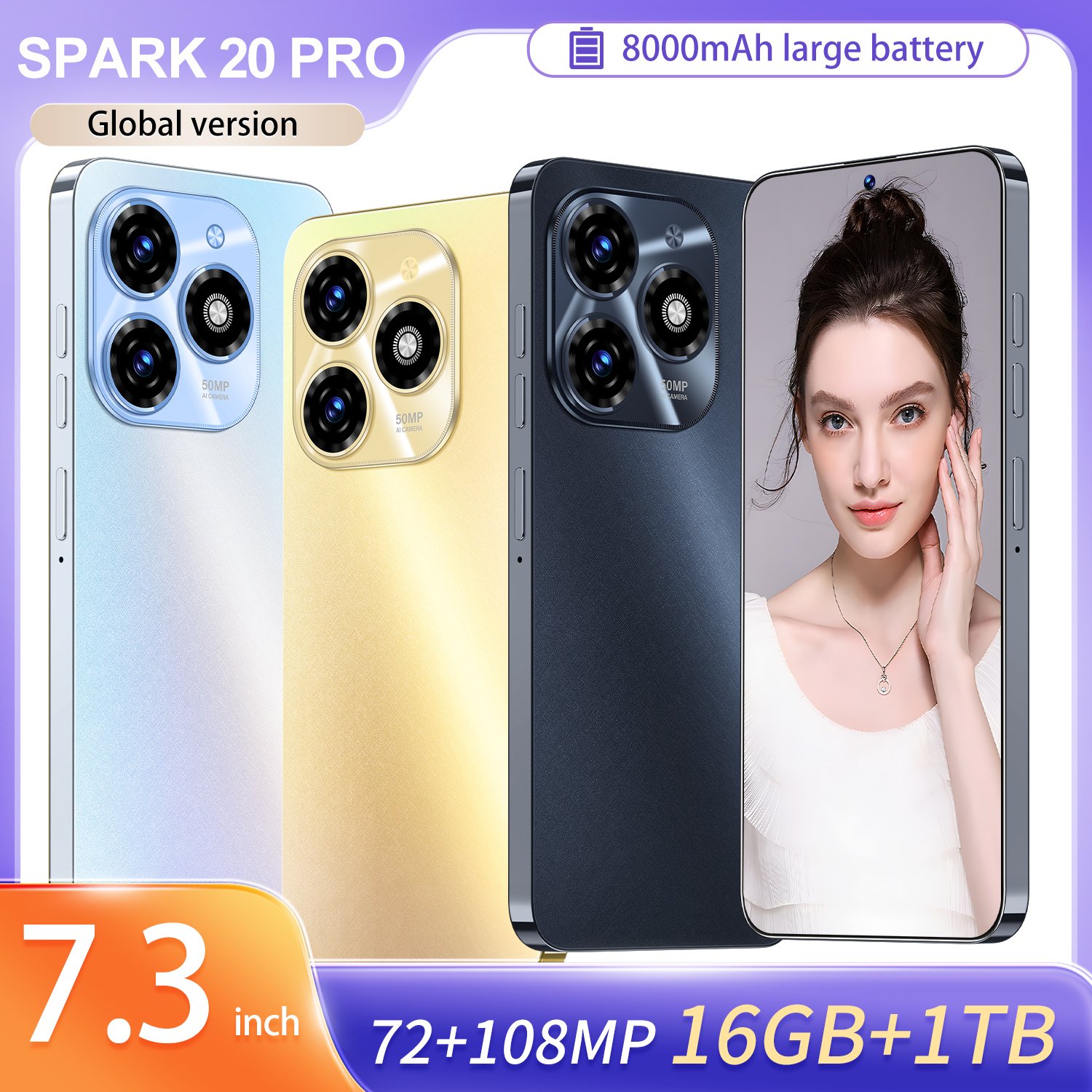 Original Cheap Phone Spark 20 Pro 5g Mobile Phones Android13.0 Hot Selling 16gb+1tb Tecno 10 Pro 10 Pro