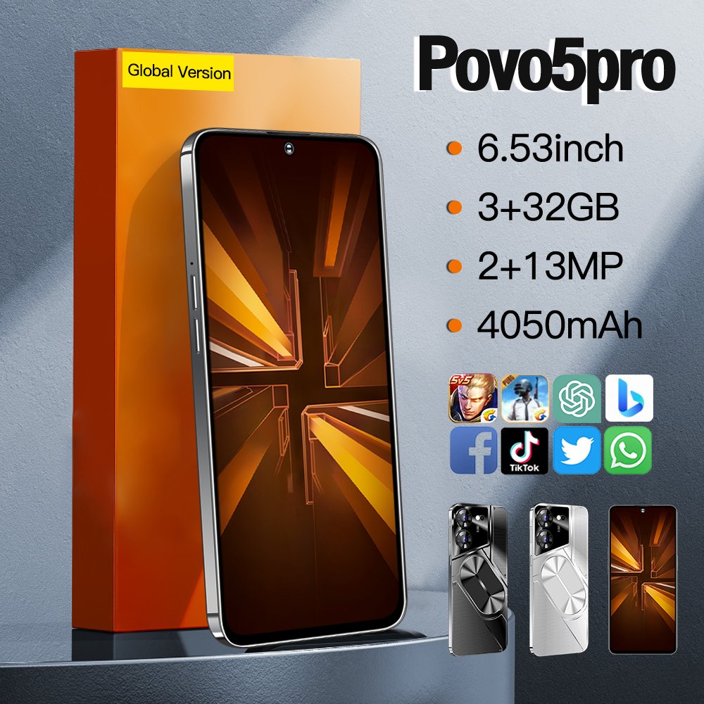 New product 6.6 Inch povo 5 pro 32GB 3 5G Smartphone tecno phone original Mobile Phone Android 13.0 Telephone