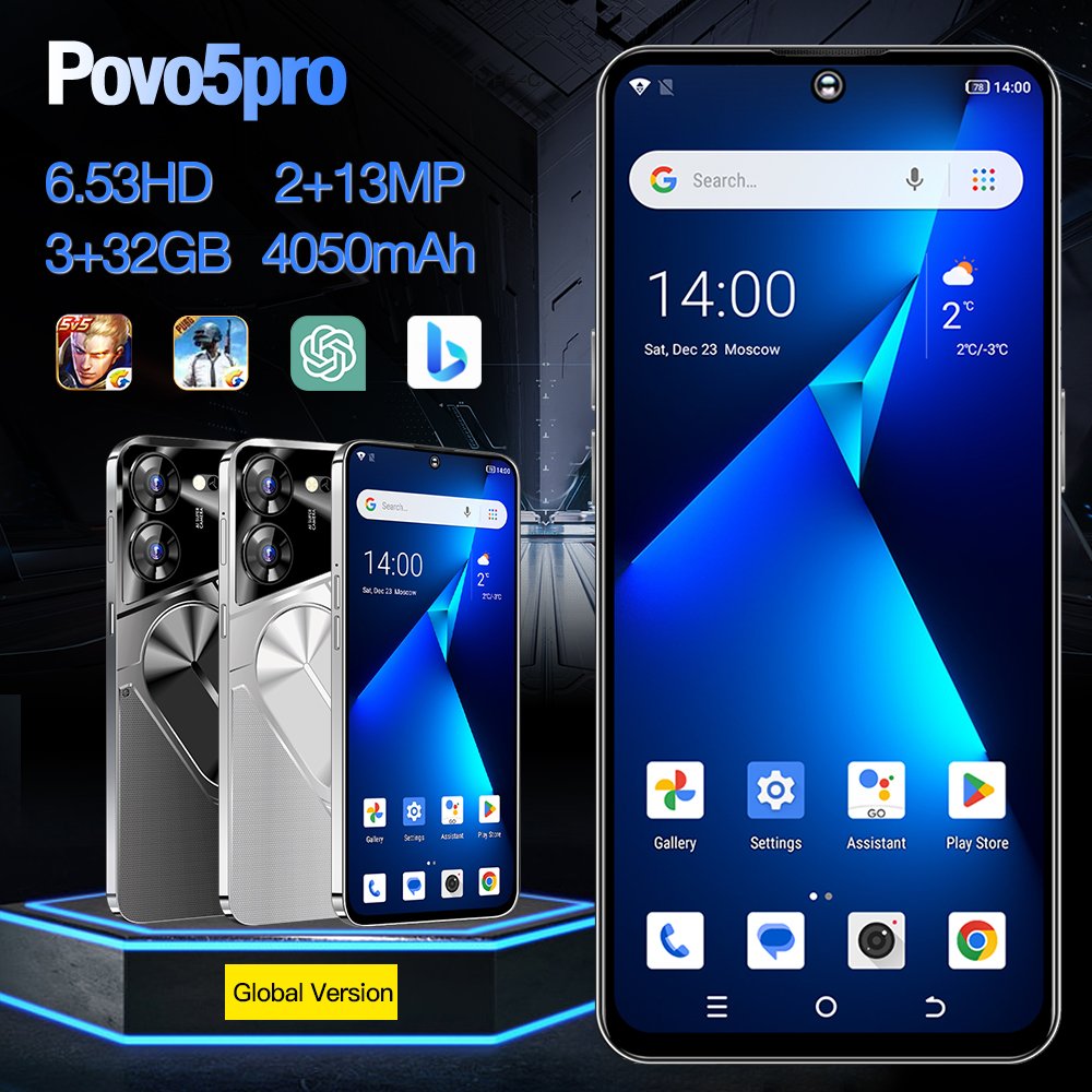 New product 6.6 Inch povo 5 pro 32GB 3 5G Smartphone tecno phone original Mobile Phone Android 13.0 Telephone