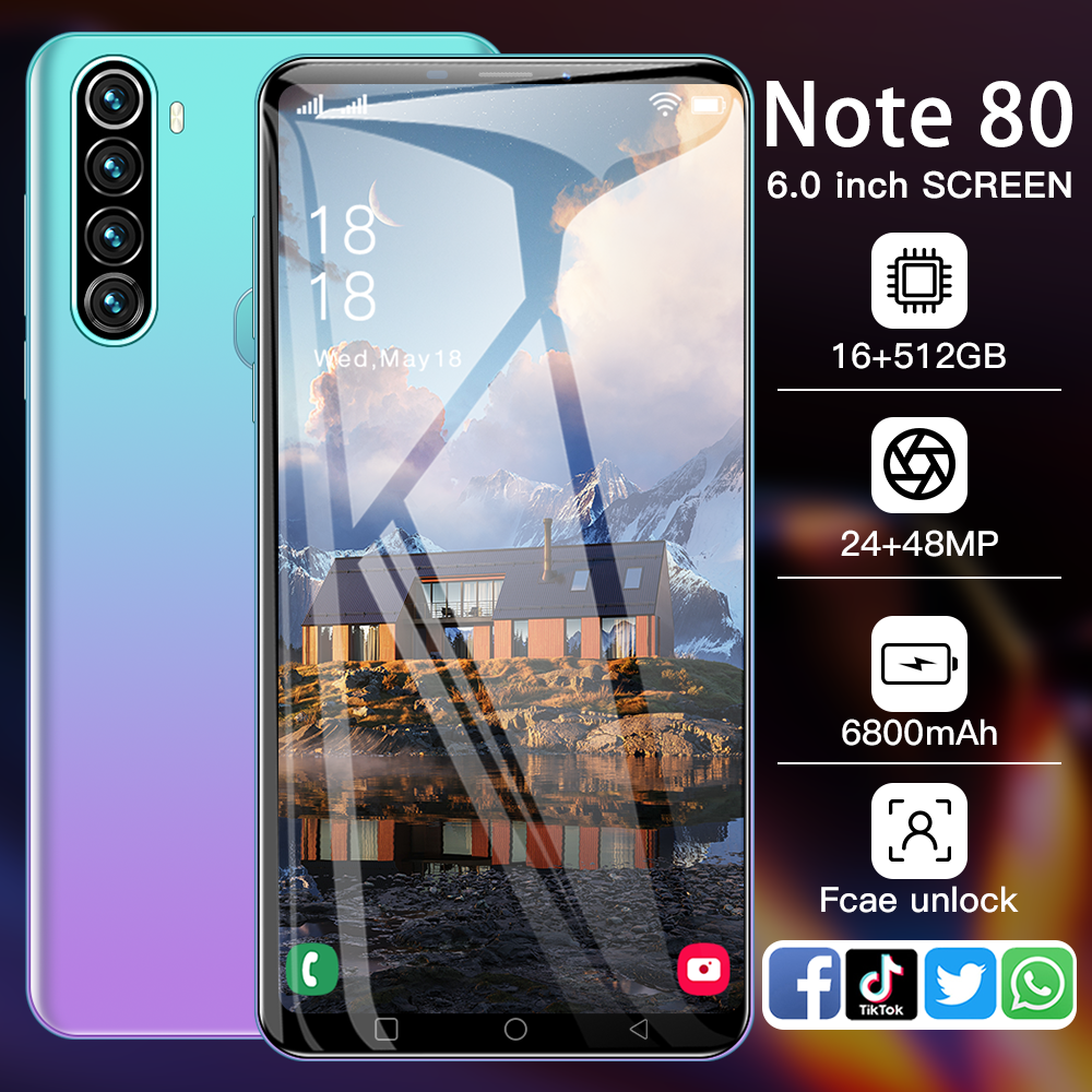 2024 Cheap Note 80 best selling long endurance waterproof fast delivery big screen global version deca core 3g 4g 5g smartphone