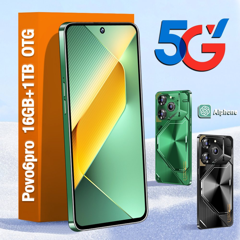 New 5G Smartphone Original Povo6pro 7.3 Inch Full Screen 16G+1TB Android Mobile Phones With Face ID Original Unlocked Cell Phone