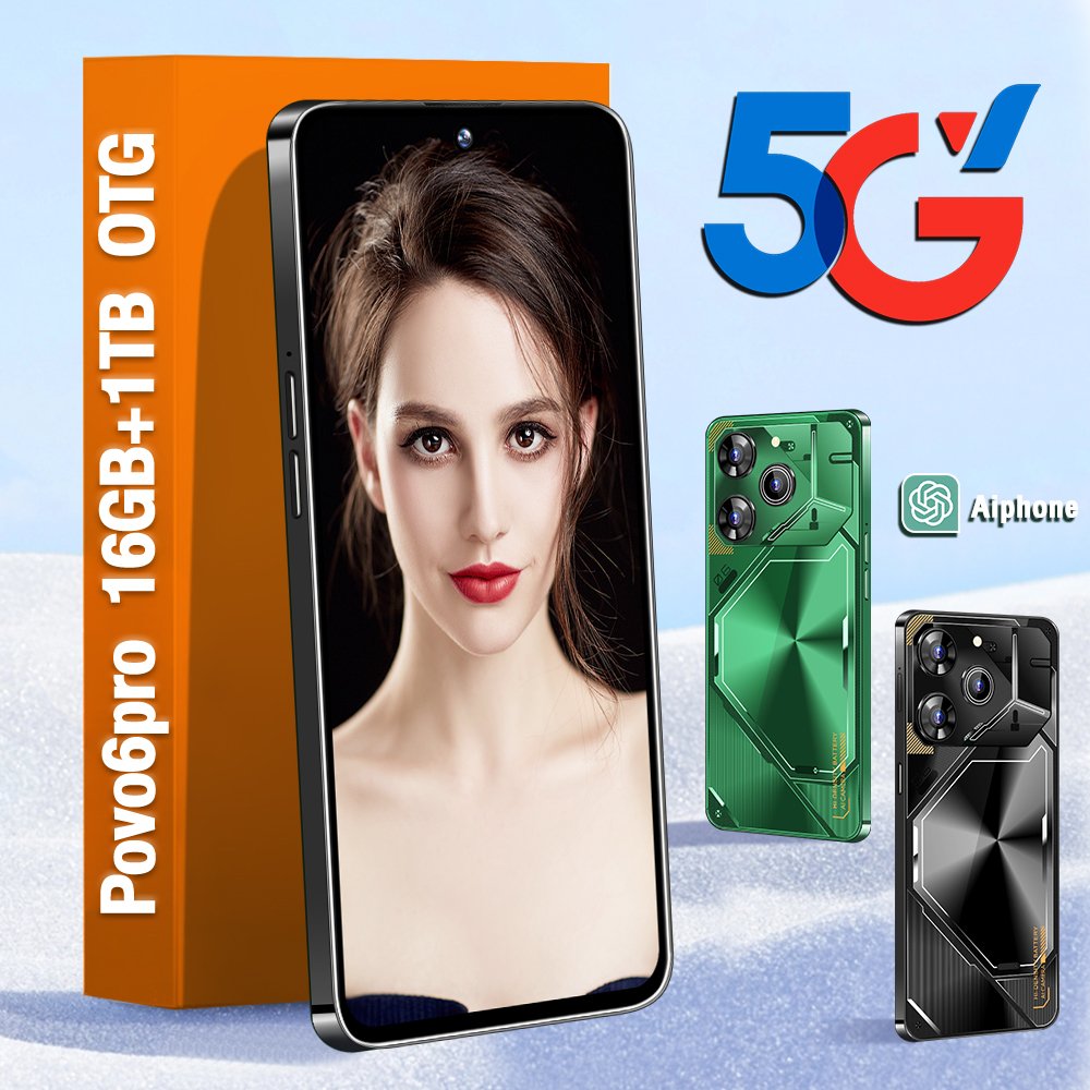 New 5G Smartphone Original Povo6pro 7.3 Inch Full Screen 16G+1TB Android Mobile Phones With Face ID Original Unlocked Cell Phone