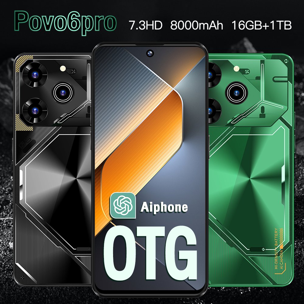 New 5G Smartphone Original Povo6pro 7.3 Inch Full Screen 16G+1TB Android Mobile Phones With Face ID Original Unlocked Cell Phone