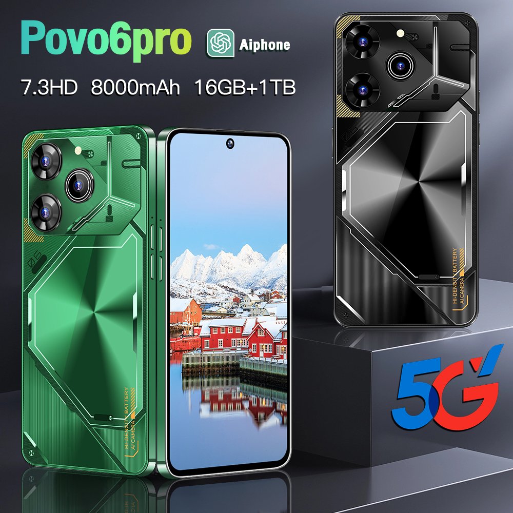 New 5G Smartphone Original Povo6pro 7.3 Inch Full Screen 16G+1TB Android Mobile Phones With Face ID Original Unlocked Cell Phone