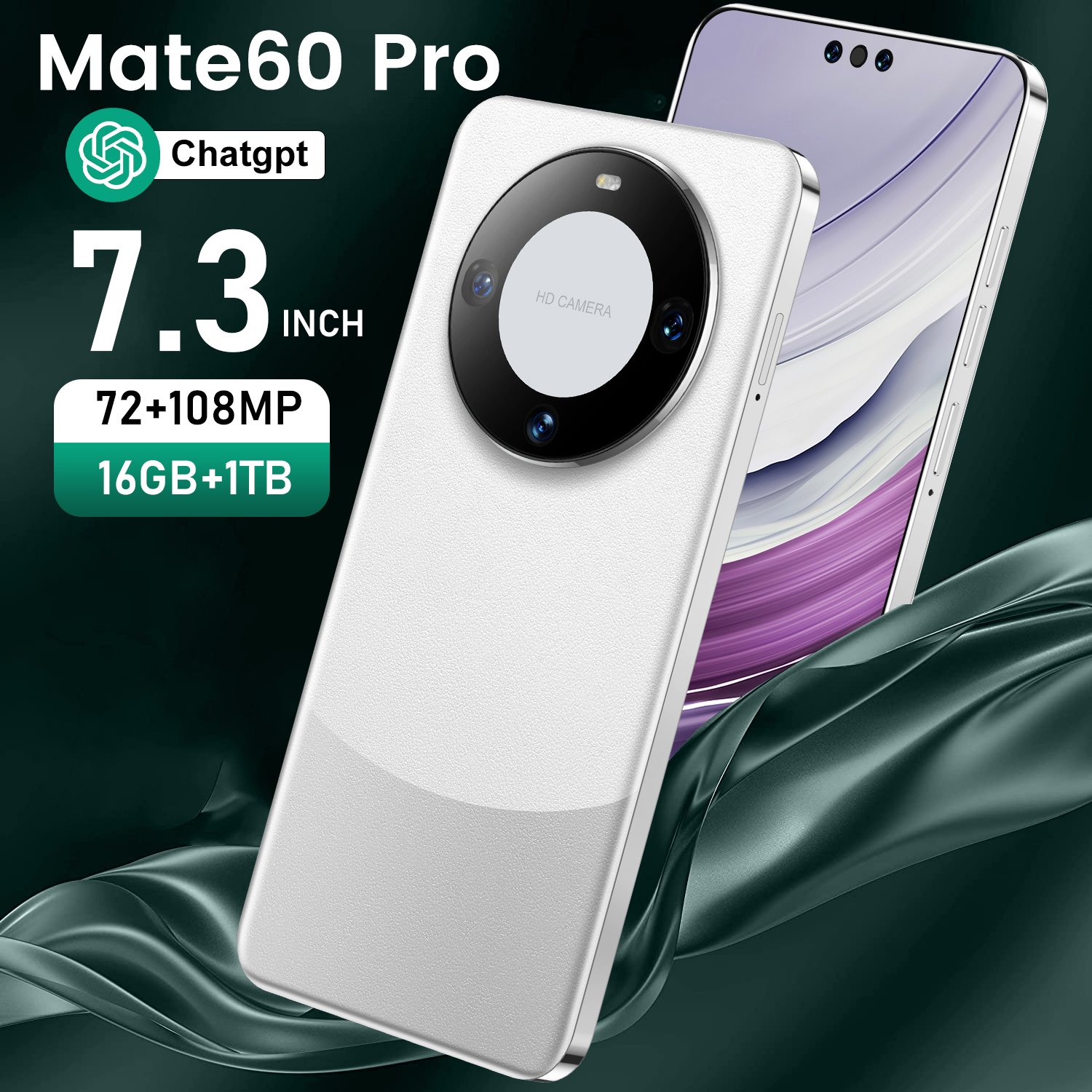 2024 Hot Selling Cellphone Mate 60 Pro 16GB+1TB 7.3 Inch Full Display Android 13.0 Mobilephone 5G Smartphone