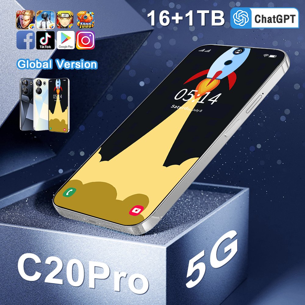 C20 Wholesale Global 5G Android Phones with Dual SIM 16GB RAM 1TB Storage and Face & Fingerprint Security
