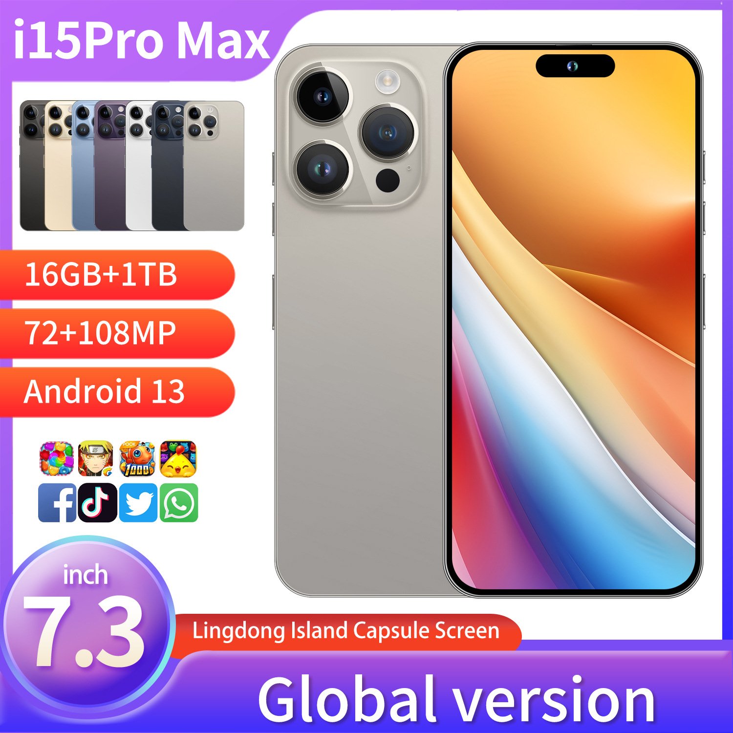 15 Pro Max 6.7 Inch Full Screen Wifi Gps I15 Smartphone 12gb+512gb Android 4g 5g Mobile Phone