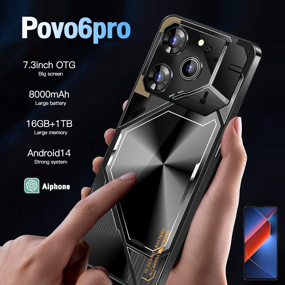Slimoro Original Cellular Phone Mobile Phone Povo 6 Pro 1TB Smartphone Telefon Gaming i15 16 Android Mobil 5G Smartphone Celular