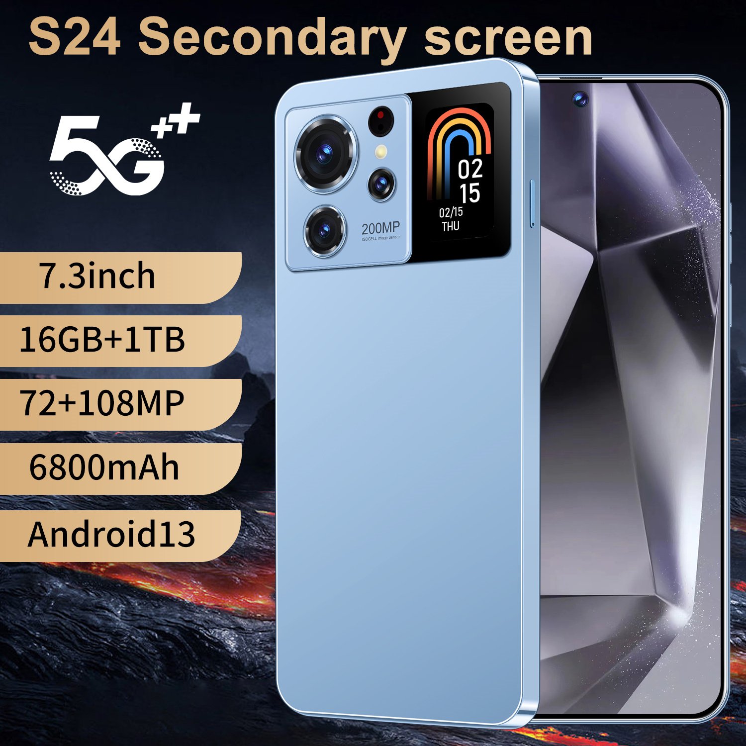 New Original Unlocking Smart Dual Screen 7.3inch Gaming Phone Global Edition Unlocking S24 16+1TB 5G 6800mah Smartphone
