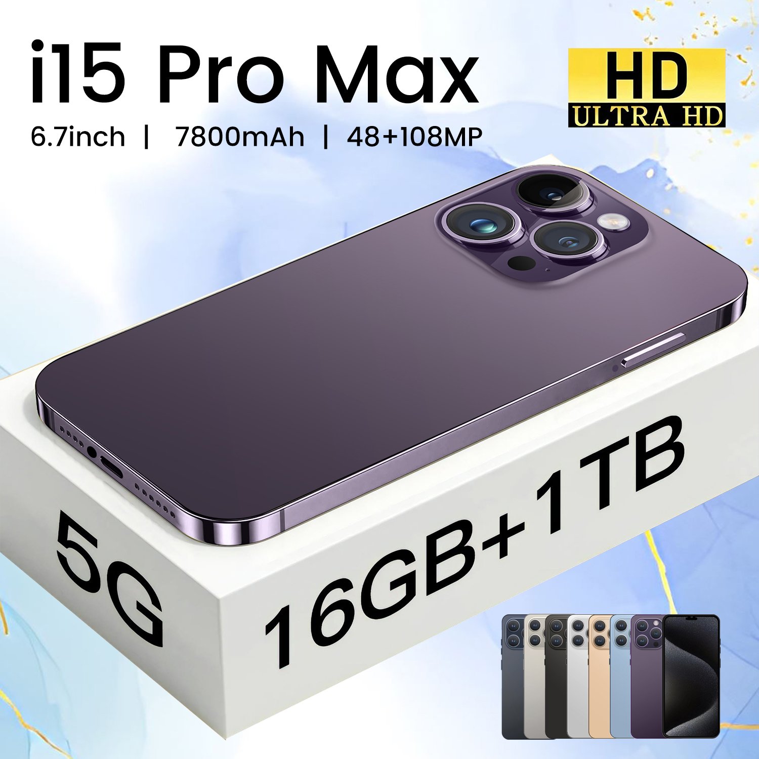 2024 Clone Version 15 pro max 6.8 inch screen original 5G smartphone 8GB+512GB unlocked Dual Sim Card 64MP Cheap 15 Pro Max