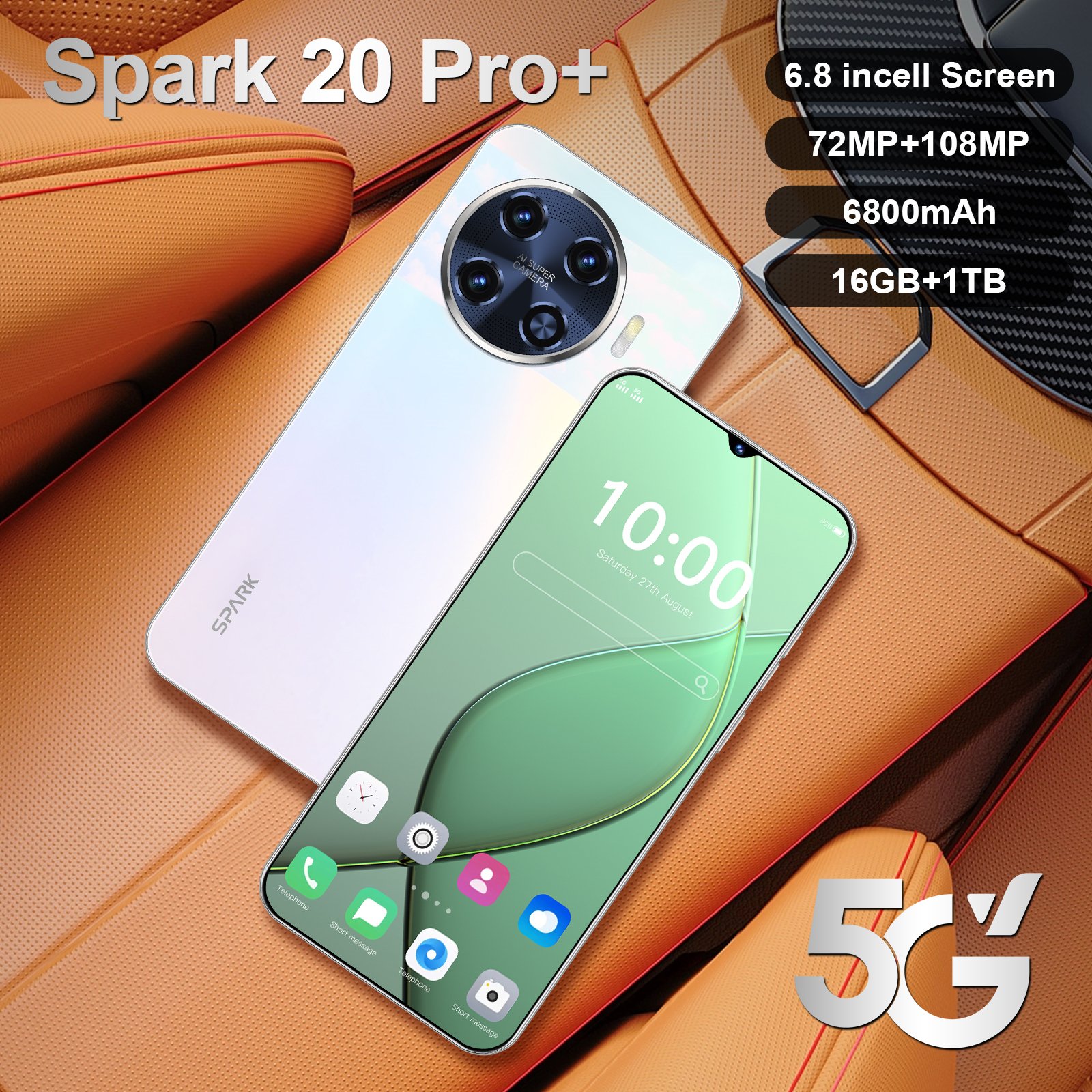 Spark20 Pro Smartphones 16GB+1TB spark20 pro 5G LET Cellphone Large battery unlocked Dual SIM Android phone