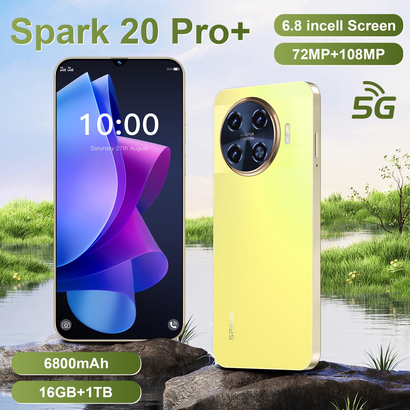 Spark20 Pro Smartphones 16GB+1TB spark20 pro 5G LET Cellphone Large battery unlocked Dual SIM Android phone