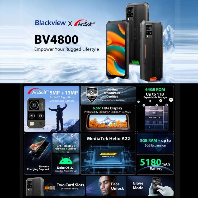 New Arrival Blackview BV4800 Rugged 5G Smartphone 4G Android 3GB+64GB Dual SIM Card Waterproof 5G Mobile Phone