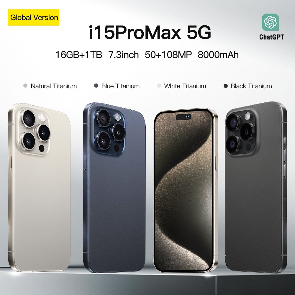 Hot selling original 15 Pro Max 16GB+512GB unlocked 5G smartphone 8800Mah fast charging 6.7inch large screen Android phone