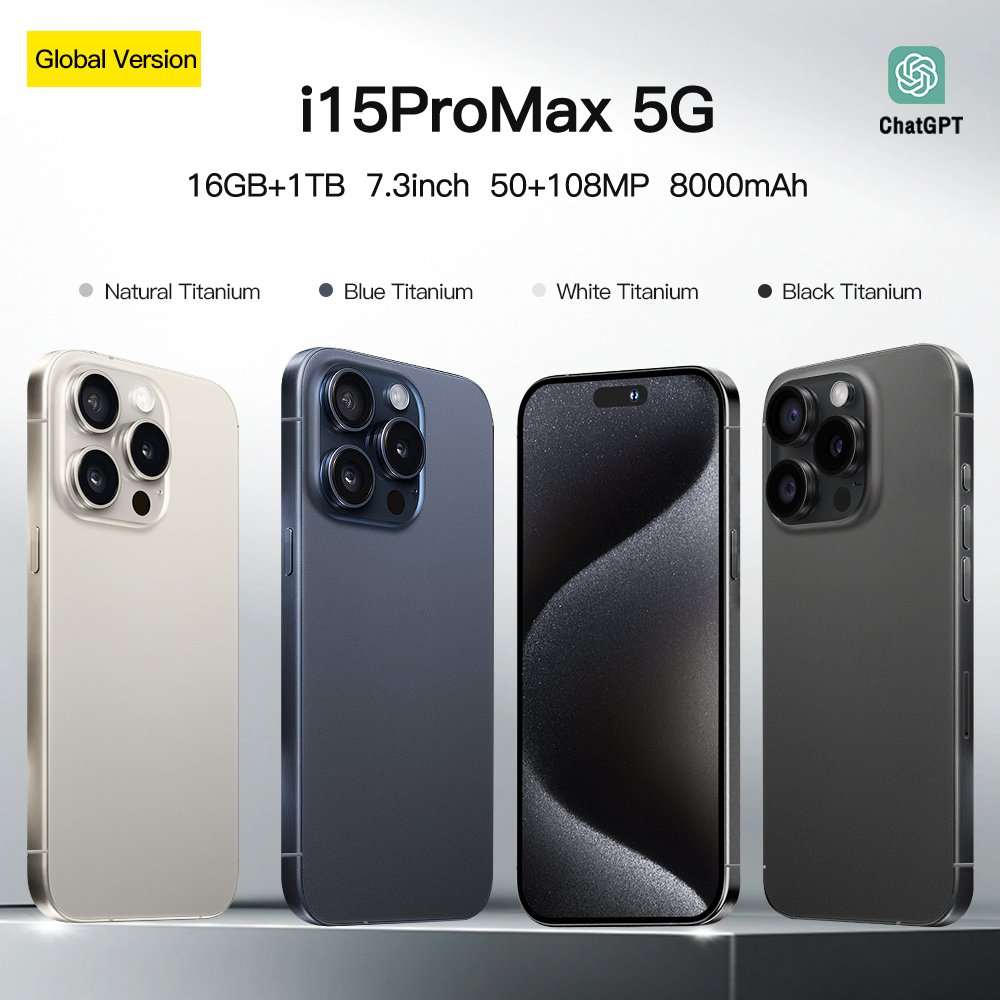 Hot selling original 15 Pro Max 16GB+512GB unlocked 5G smartphone 8800Mah fast charging 6.7inch large screen Android phone