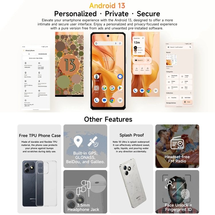 Factory direct sales original Ulefone Note 18 ultra 5G smartphone NFC global version 50MP+32MP 6GB+256GB 5G mobile phones