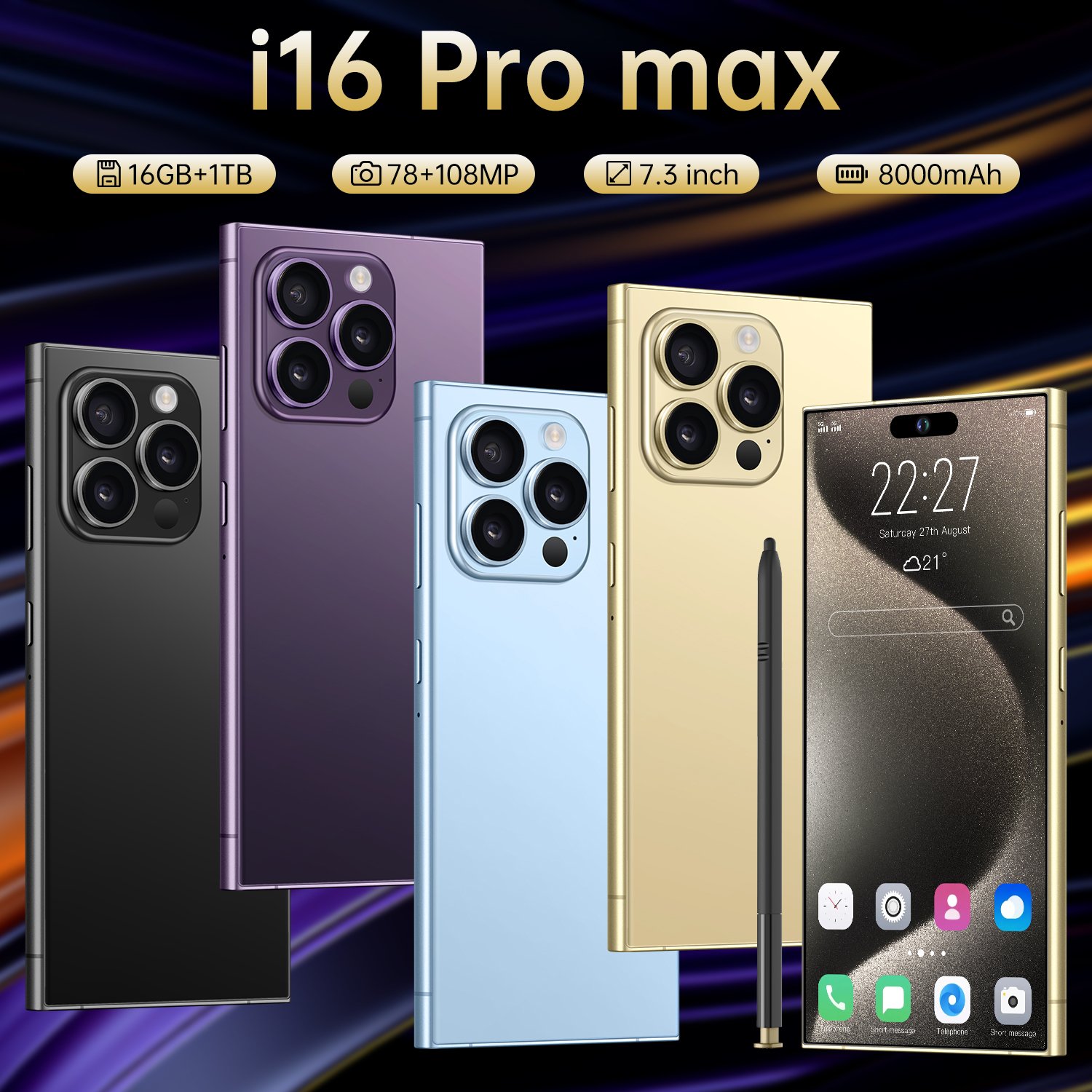 New arrived Phone with stylus For Phone 16 Pro max Smartphone Telefon Gaming 16 15 Android 14 5G Smartphone with Big Battery