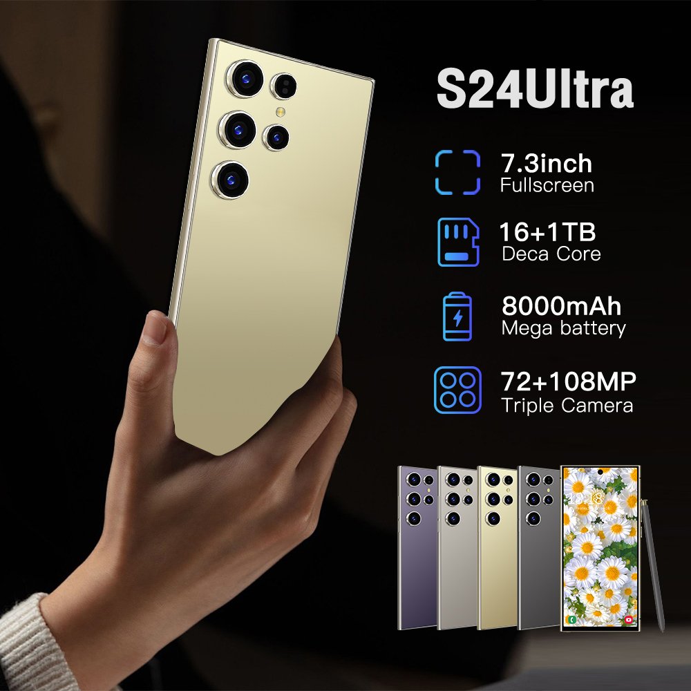 Hot Selling S24 ULTRA original 7.3 inch 16GB+1TB 72MP+108MP Big Screen cellphone Smartphone 5G gaming Mobile Cell Phone