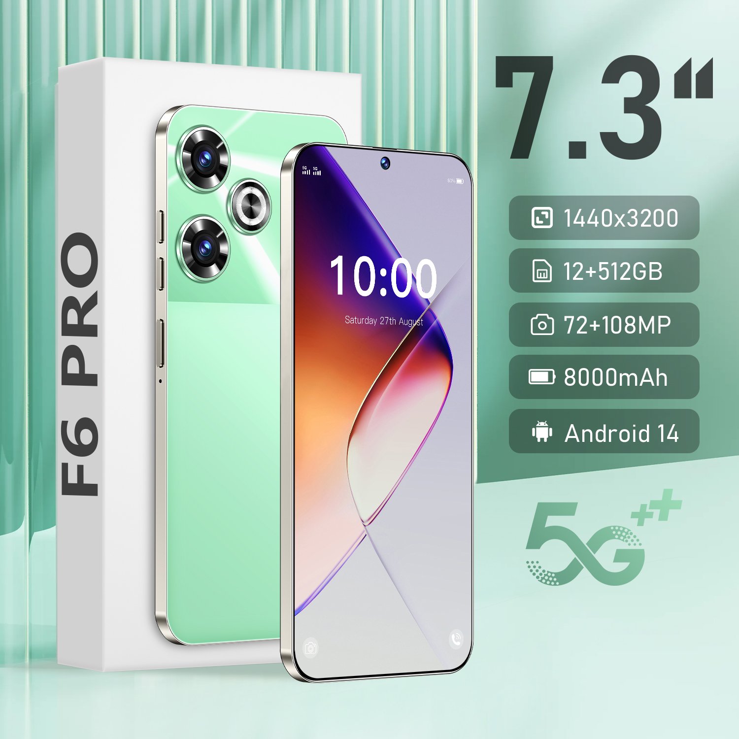 Mobilephone f6 pro 7.3 Inch 16GB+1TB 5G face ID Global version mobile phone Android 14 5G smartphones